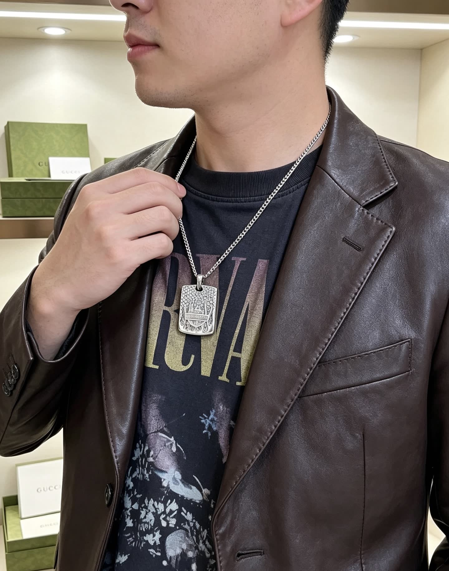 Gucci Silver Chain with Rectangle Pendant