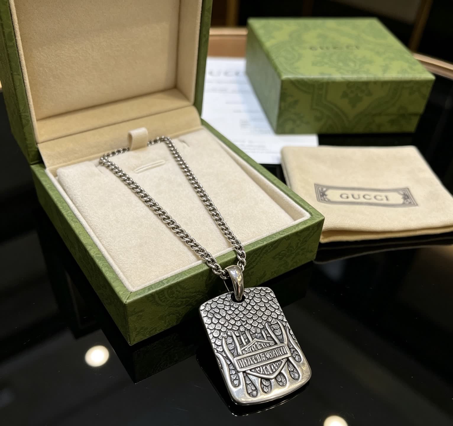 Gucci Silver Chain with Rectangle Pendant