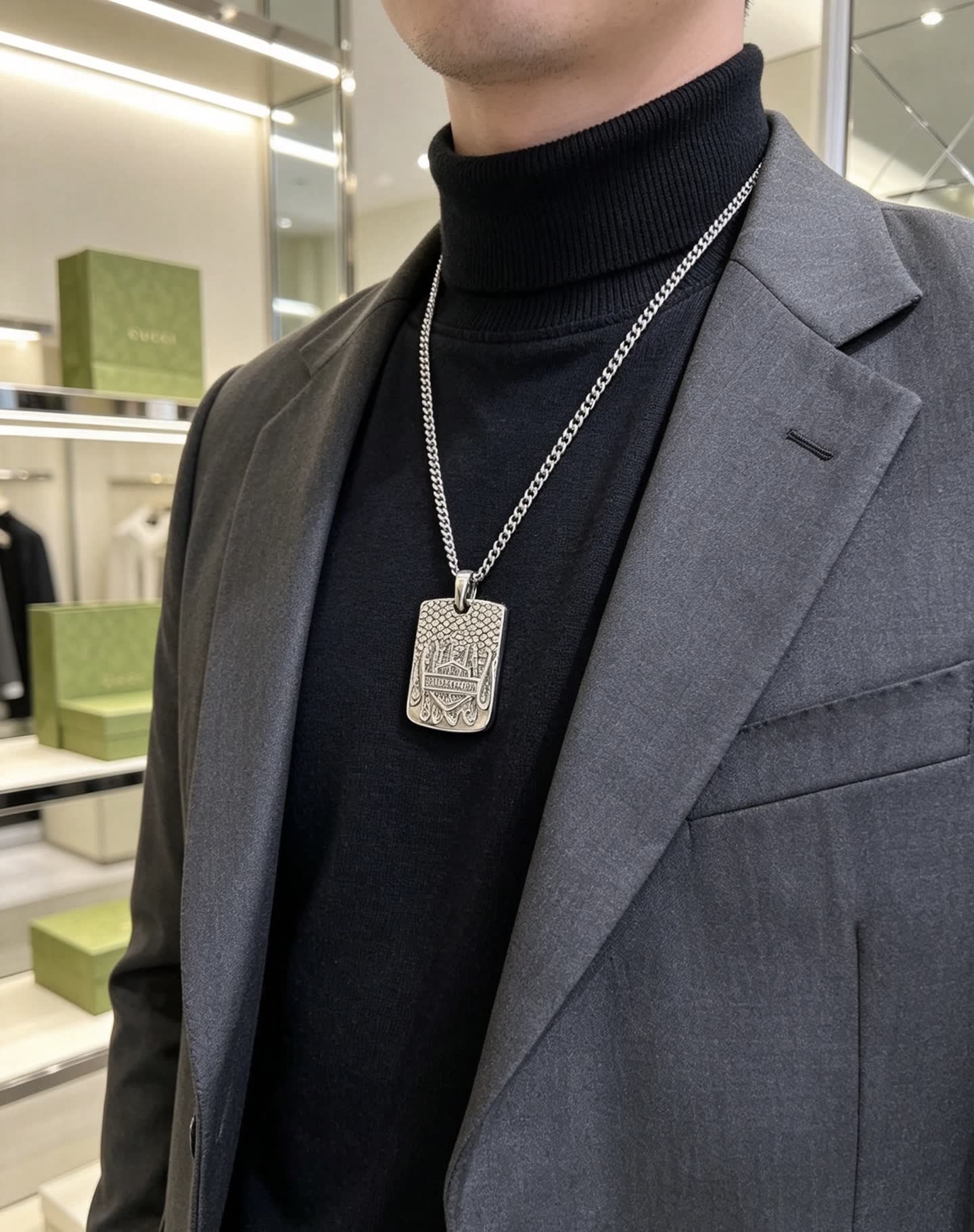 Gucci Silver Chain with Rectangle Pendant