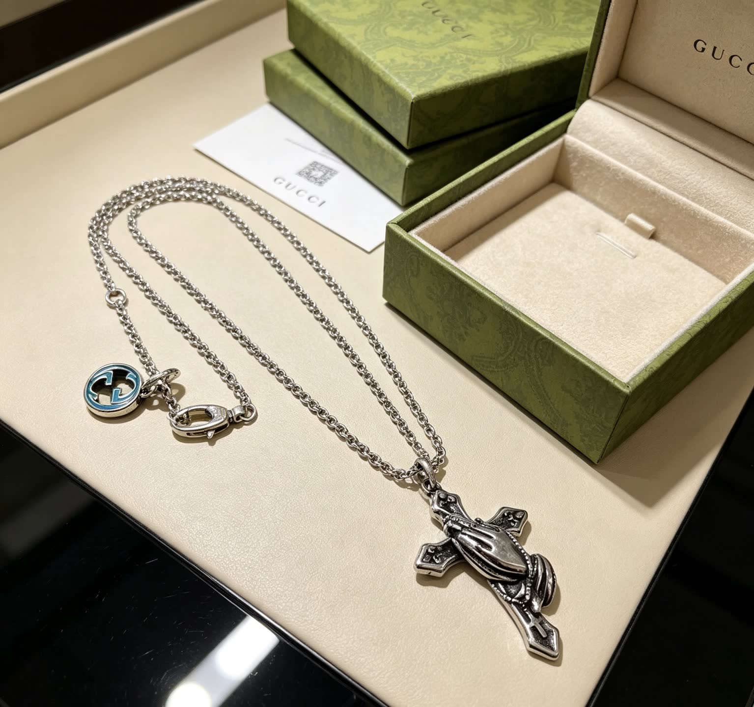 Gucci Praying Hands Cross Pendant Necklace