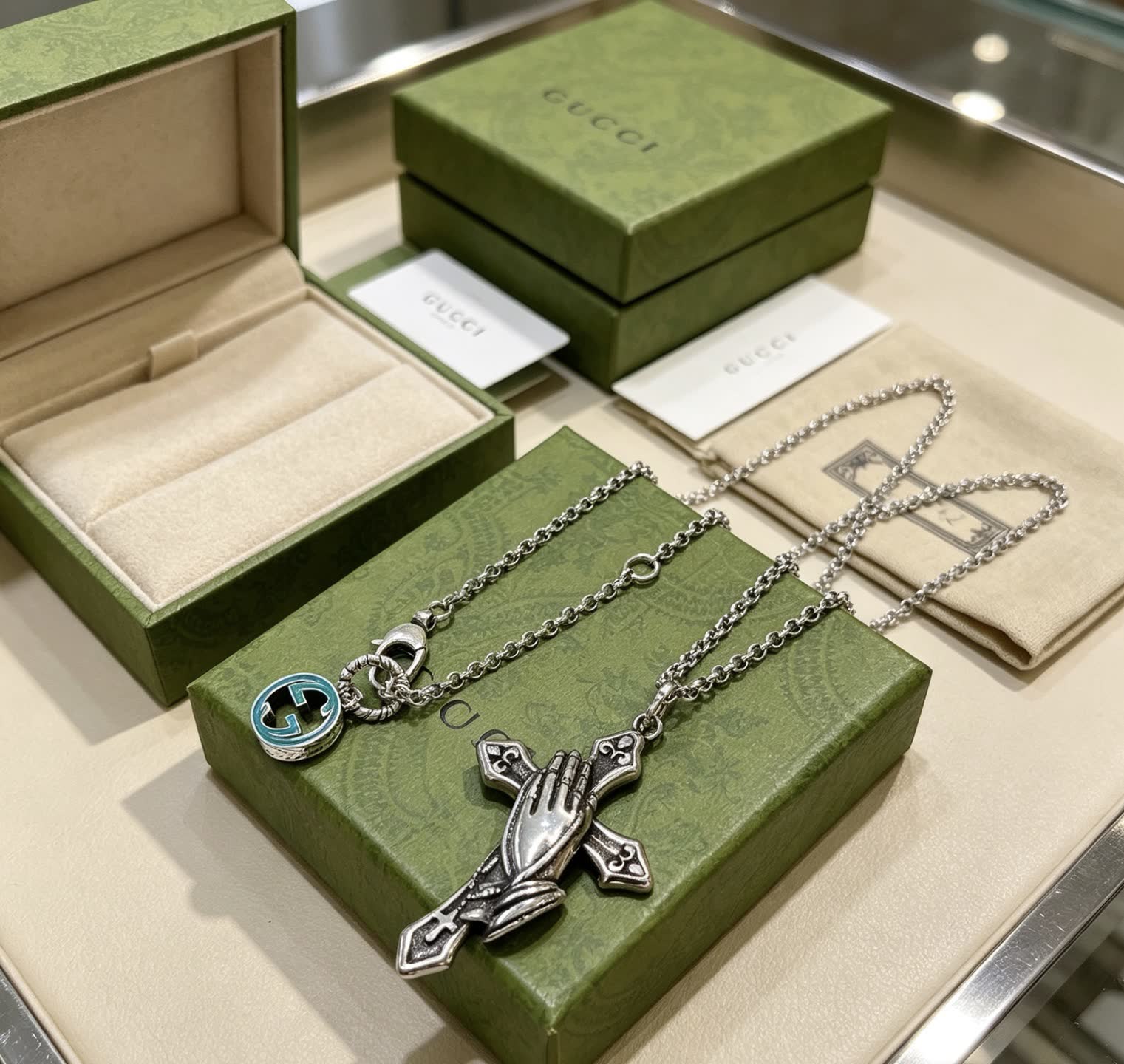 Gucci Praying Hands Cross Pendant Necklace