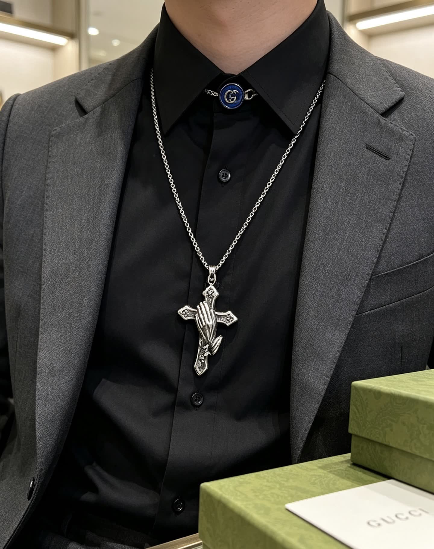 Gucci Praying Hands Cross Pendant Necklace