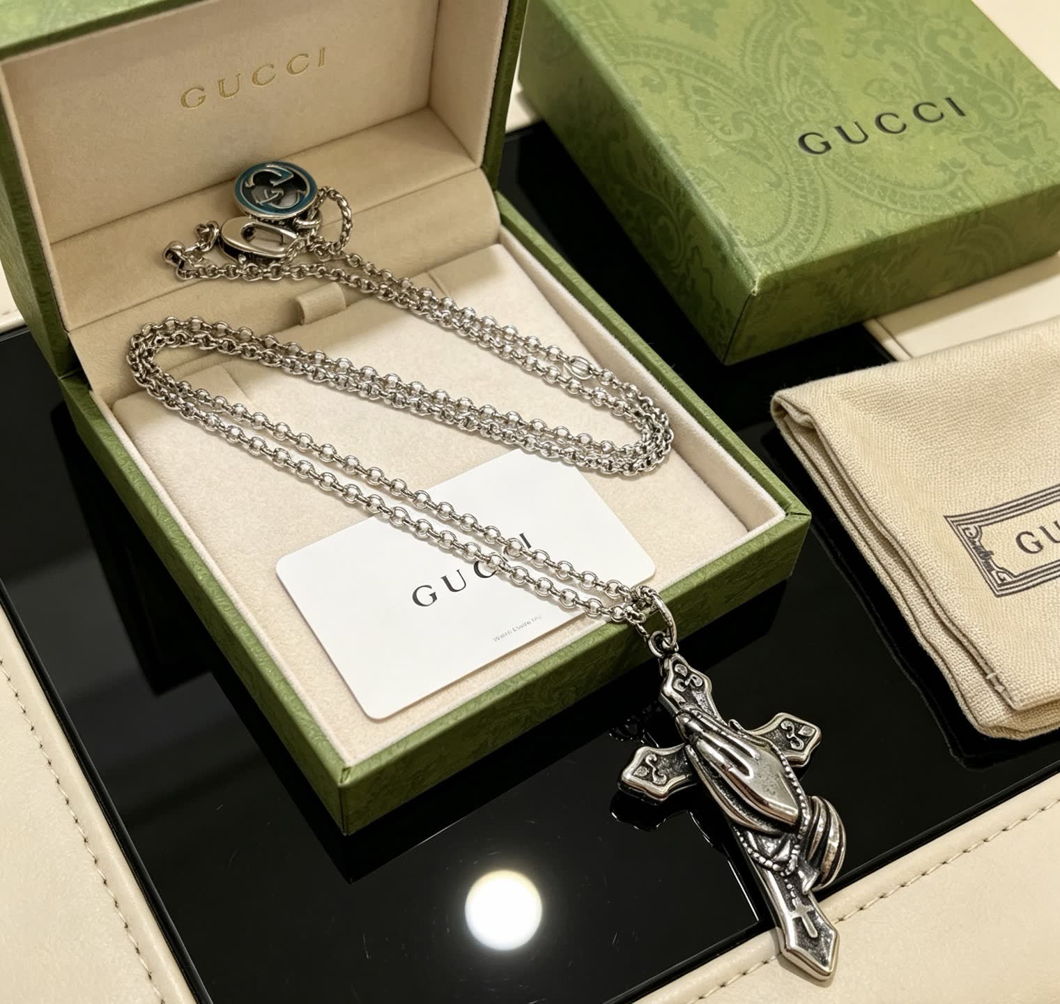 Gucci Praying Hands Cross Pendant Necklace