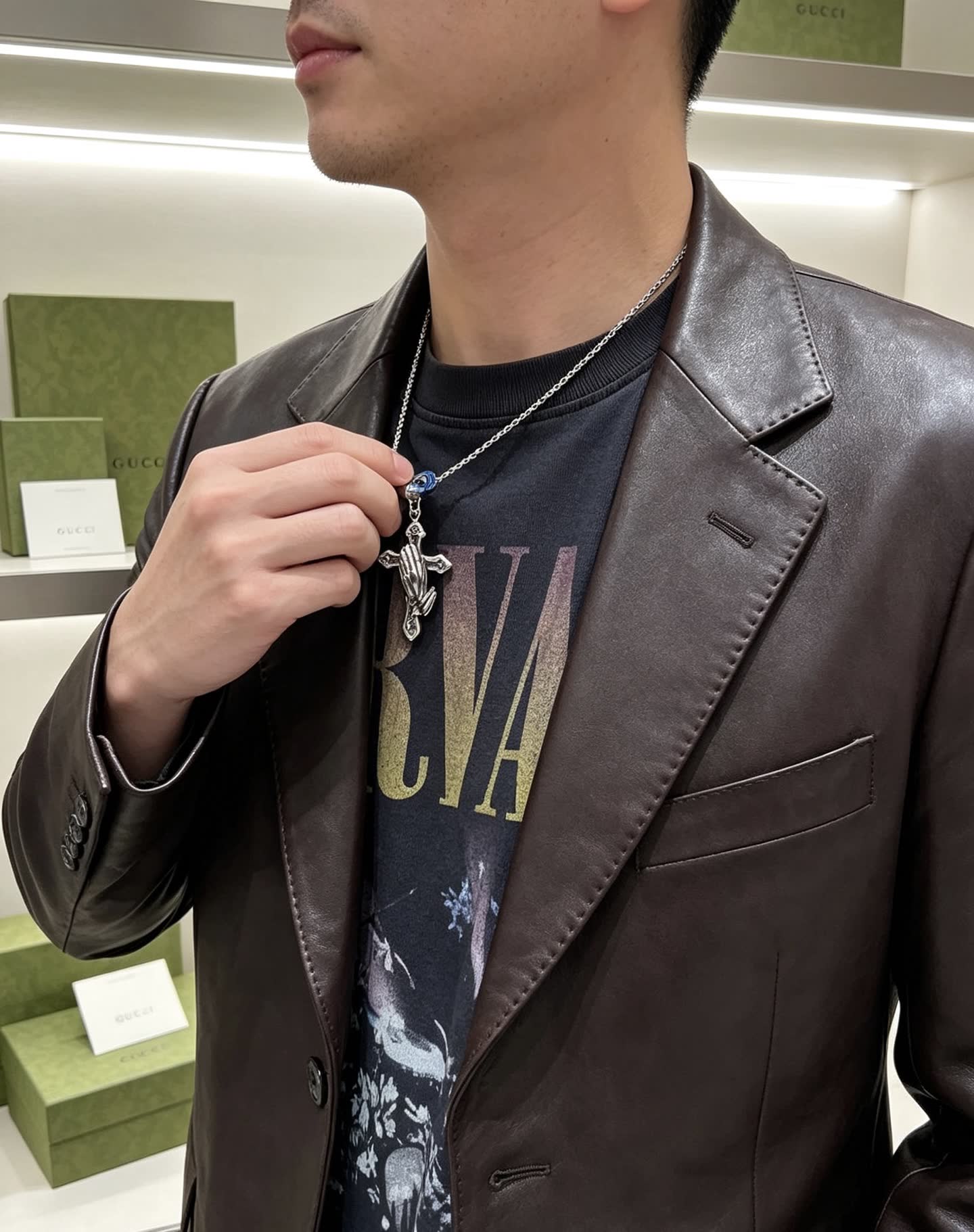 Gucci Praying Hands Cross Pendant Necklace