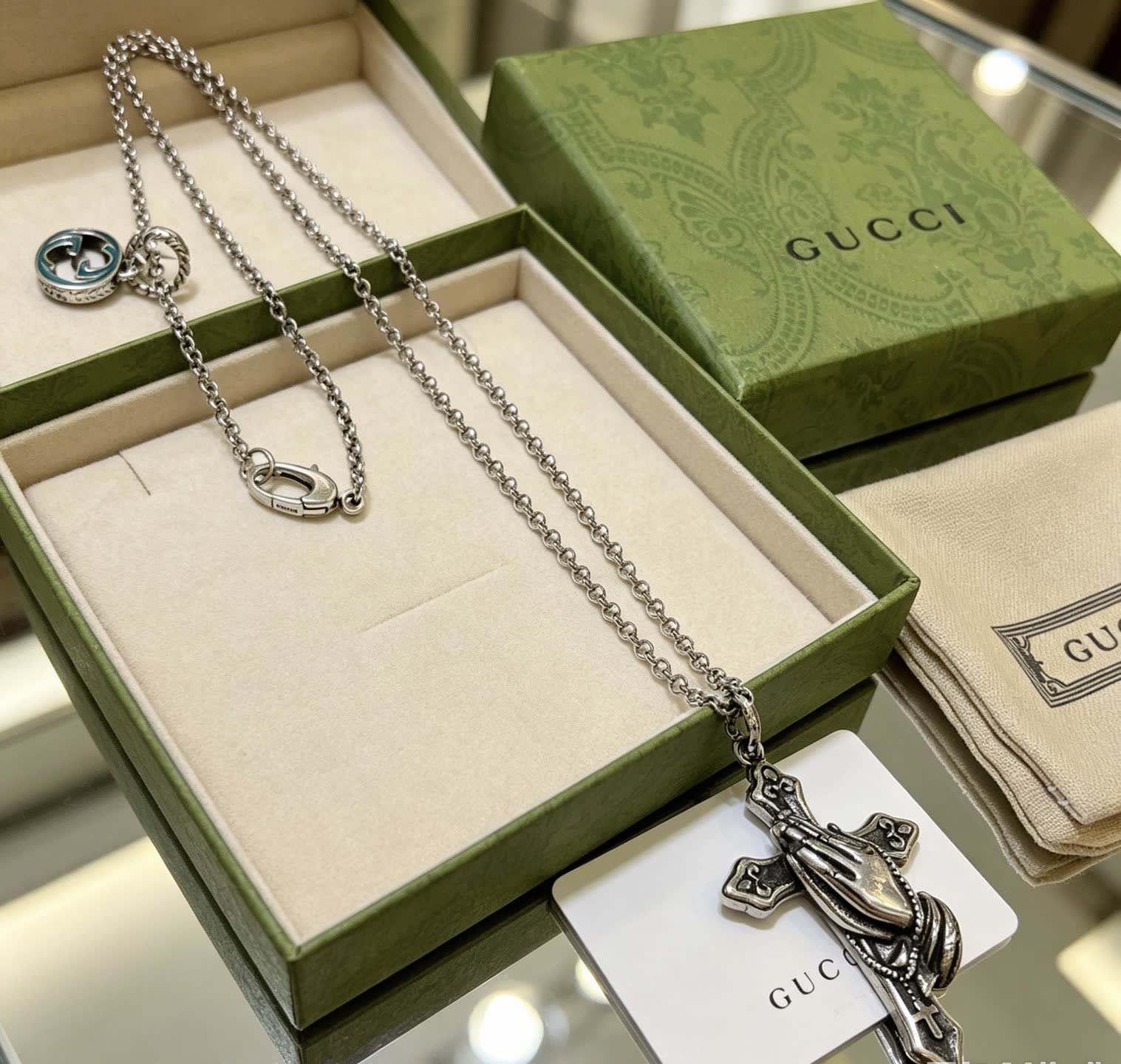 Gucci Praying Hands Cross Pendant Necklace