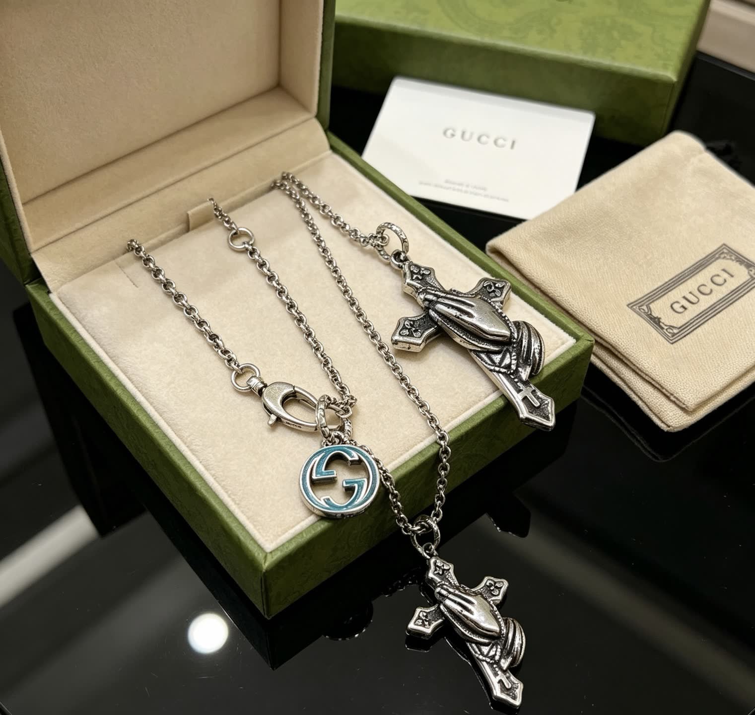 Gucci Praying Hands Cross Pendant Necklace