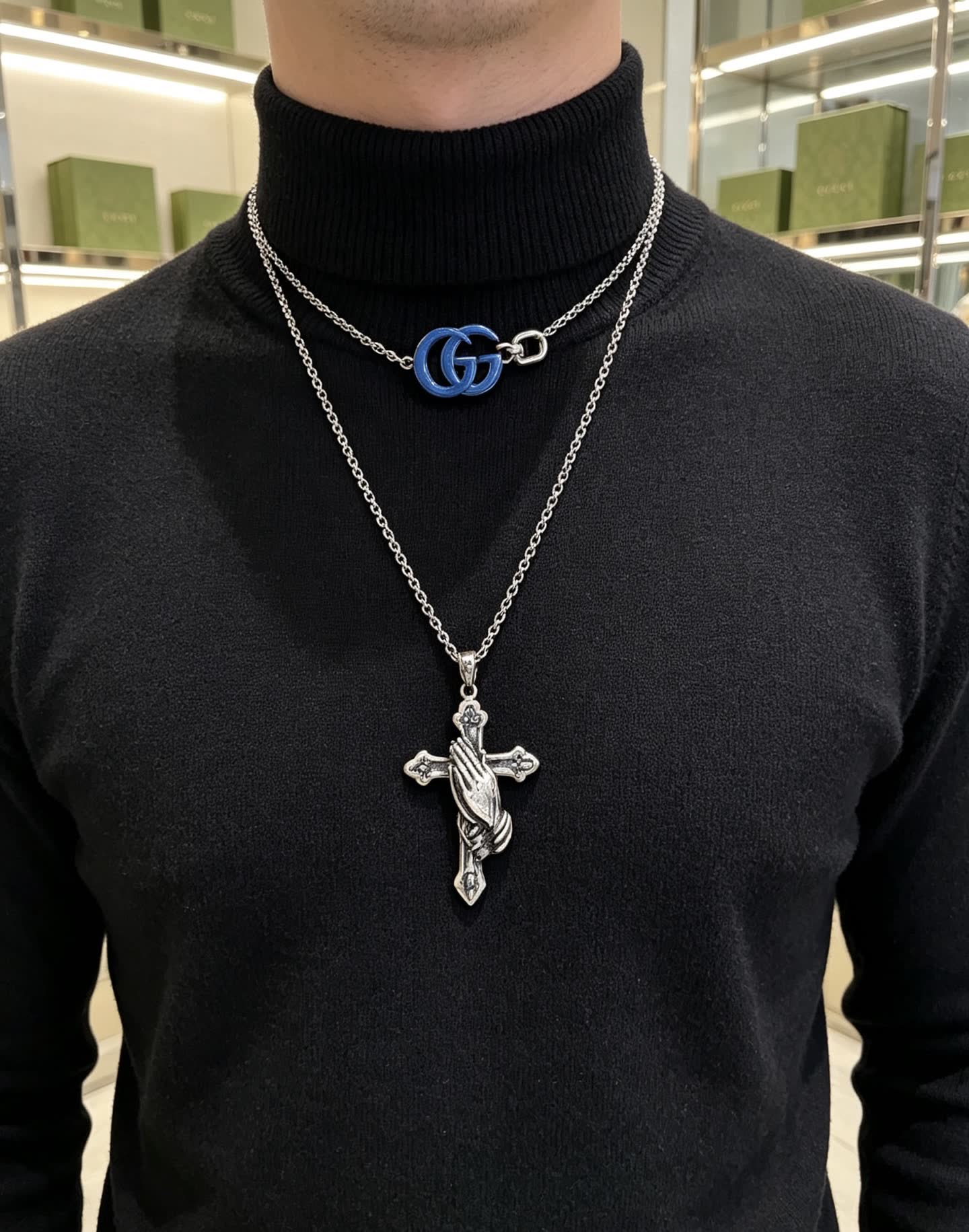 Gucci Praying Hands Cross Pendant Necklace