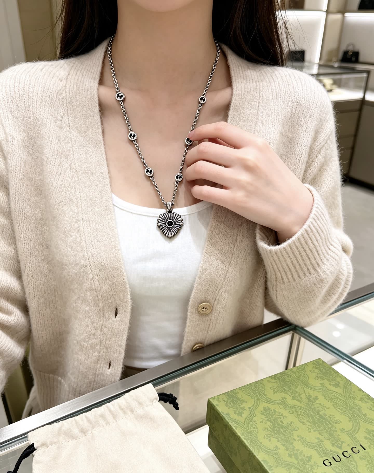 Gucci Silver Chain with Flower Pendant