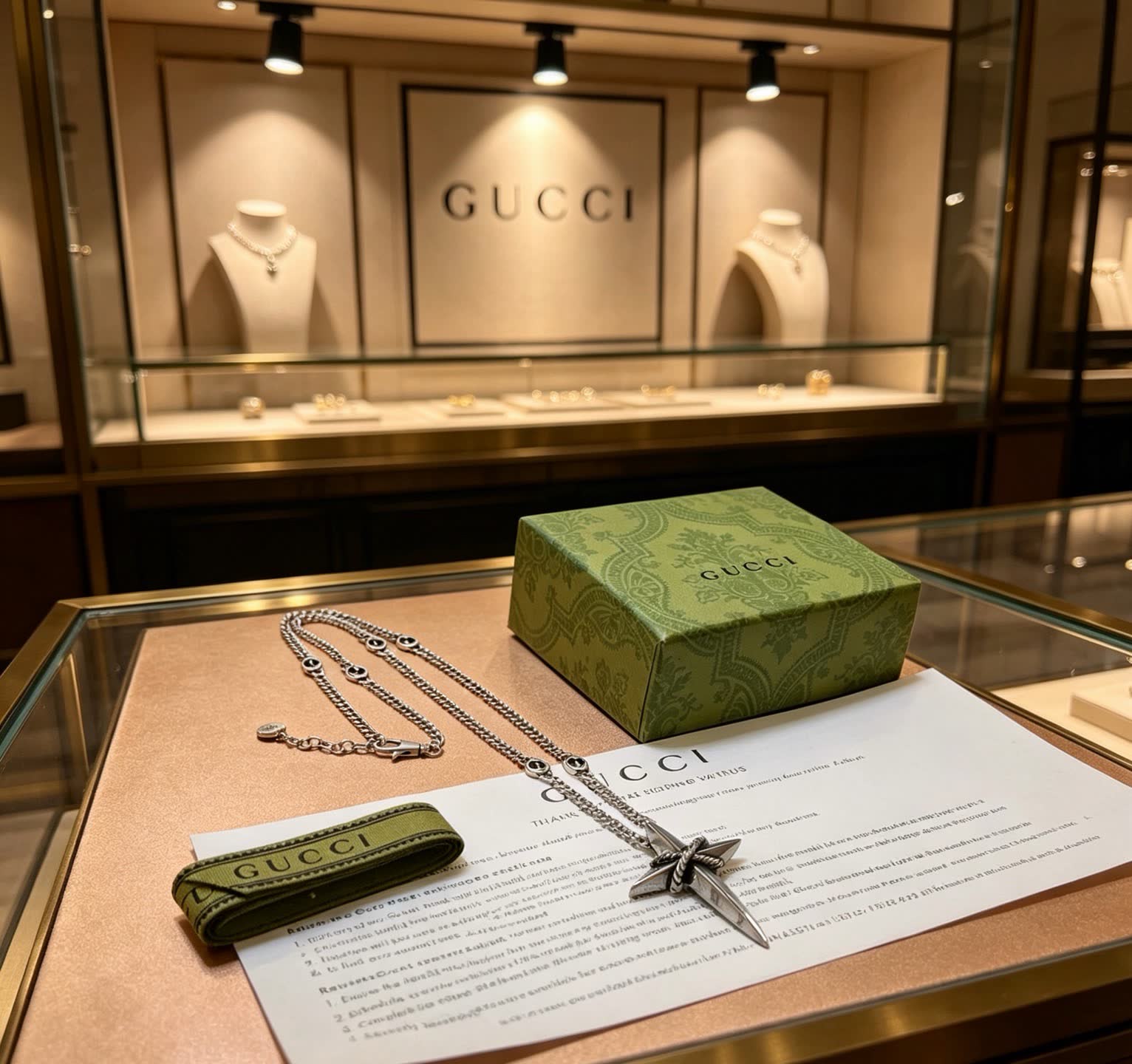 Gucci Sterling Silver Cross Pendant Necklace