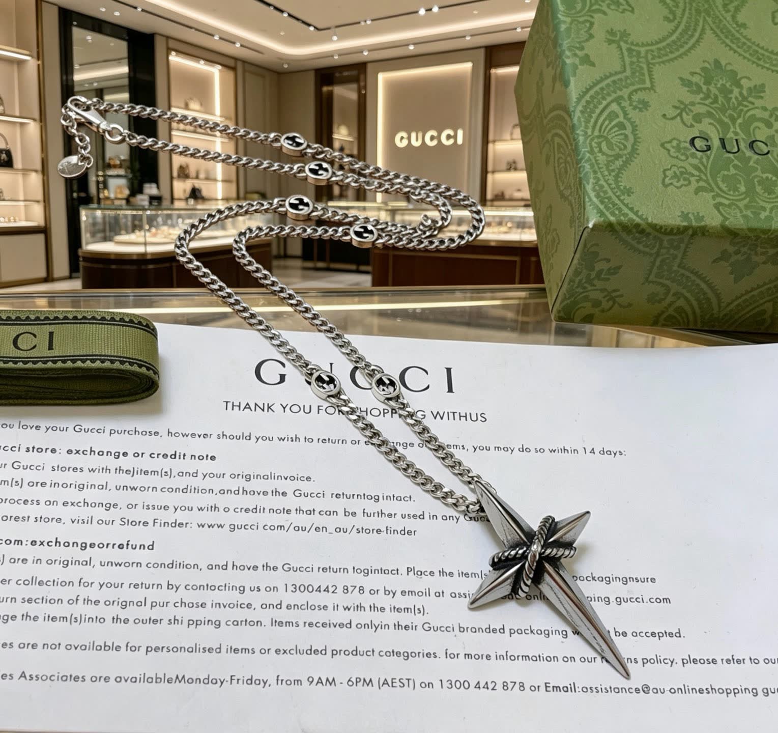 Gucci Sterling Silver Cross Pendant Necklace