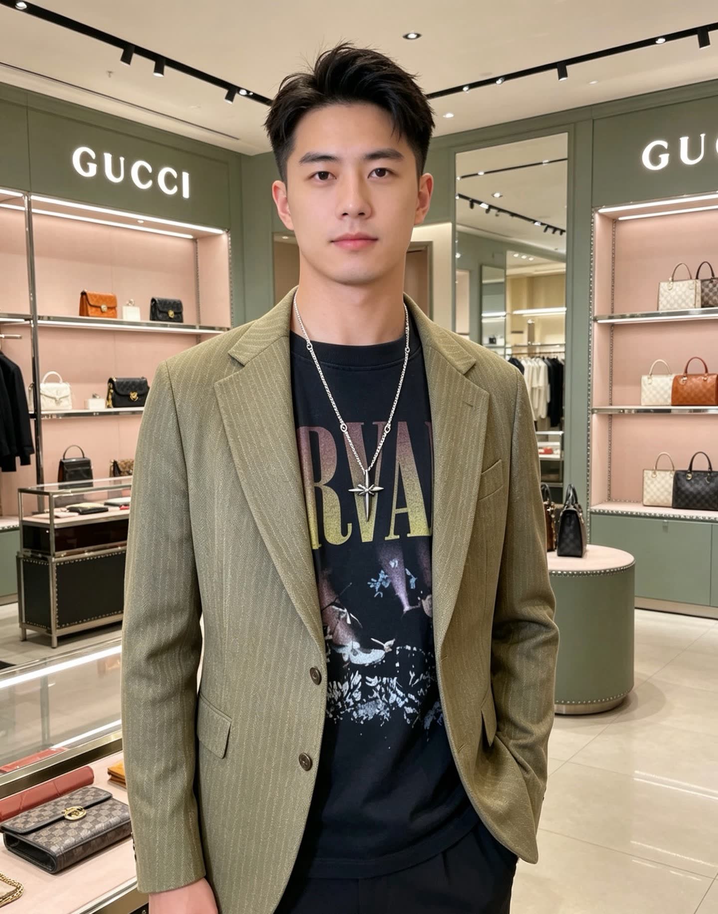Gucci Sterling Silver Cross Pendant Necklace