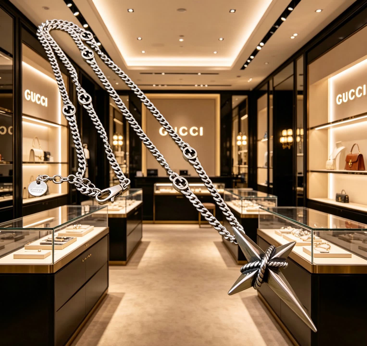 Gucci Sterling Silver Cross Pendant Necklace