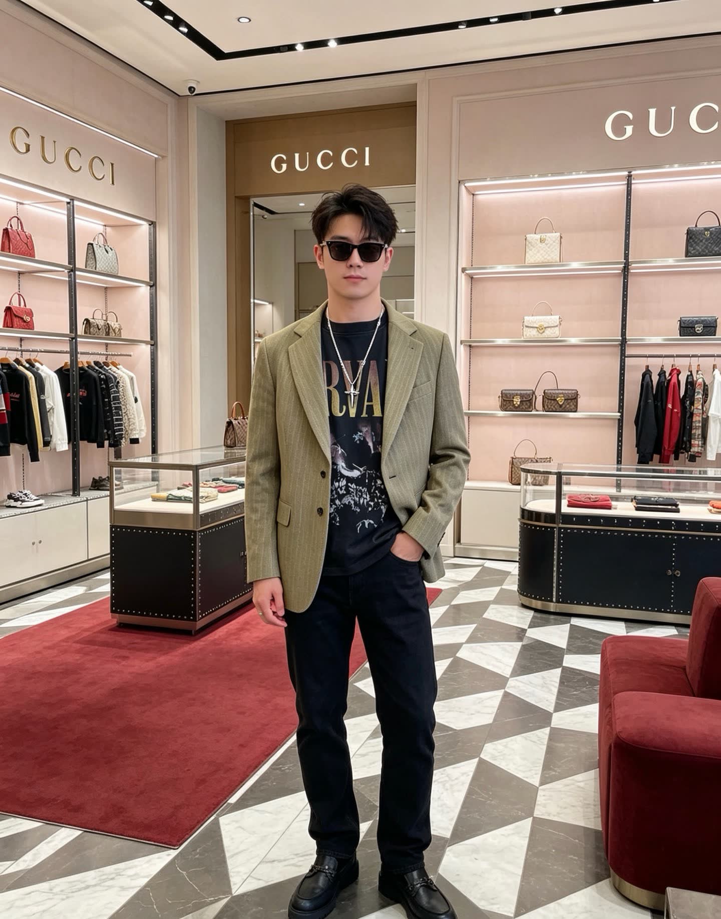 Gucci Sterling Silver Cross Pendant Necklace