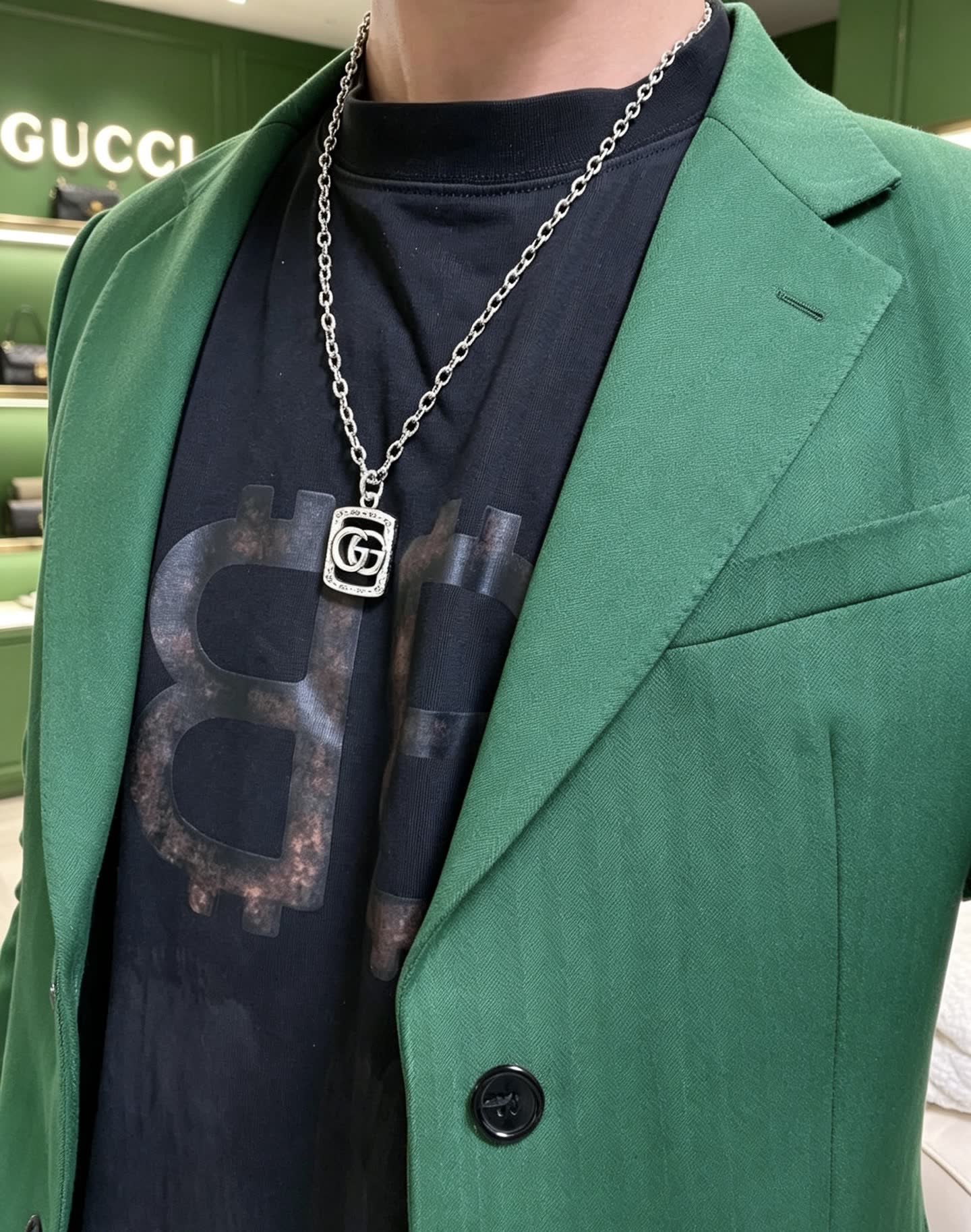 Gucci Silver Tone Interlocking G Pendant Necklace