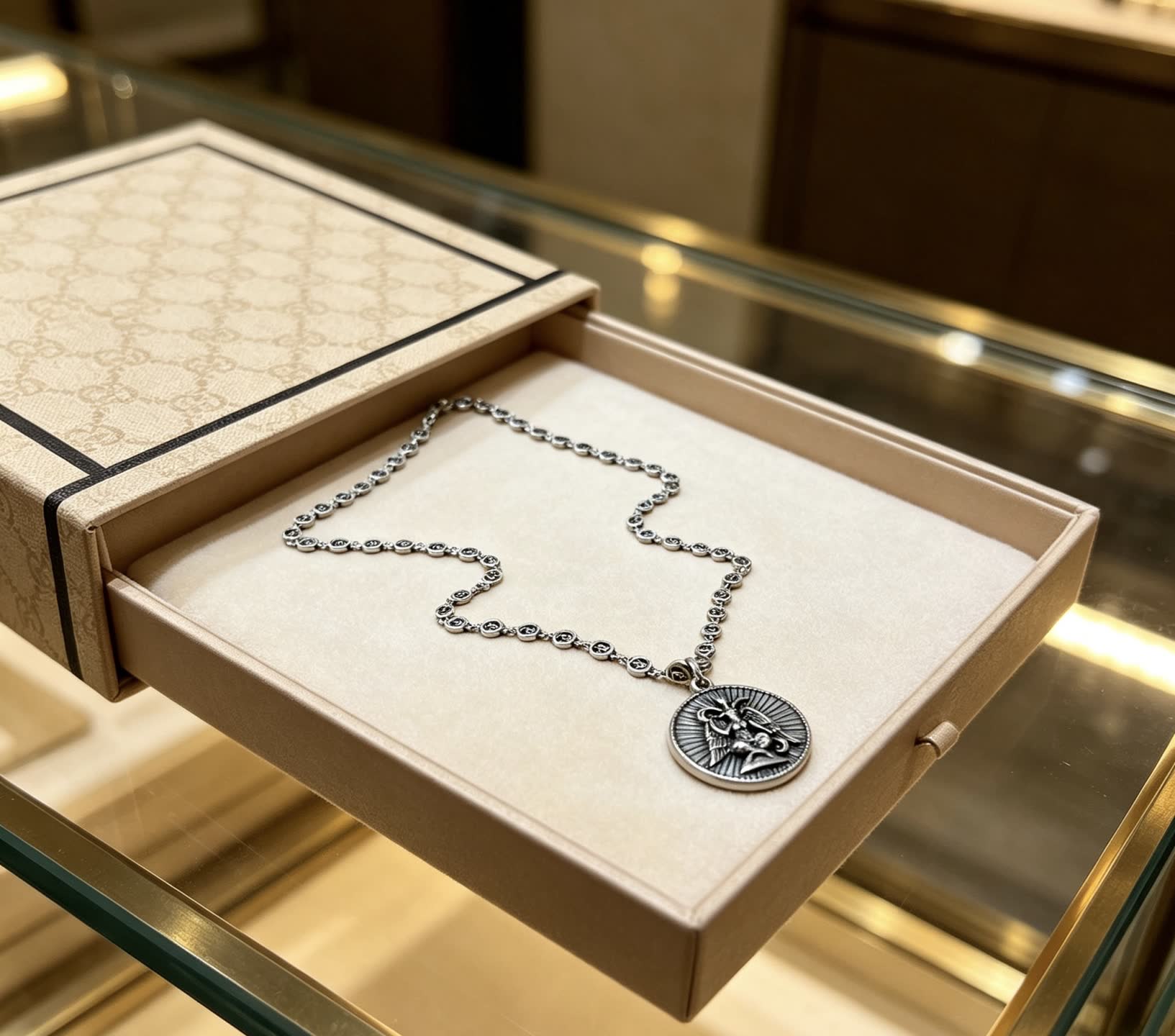 Gucci Silver Medallion Necklace