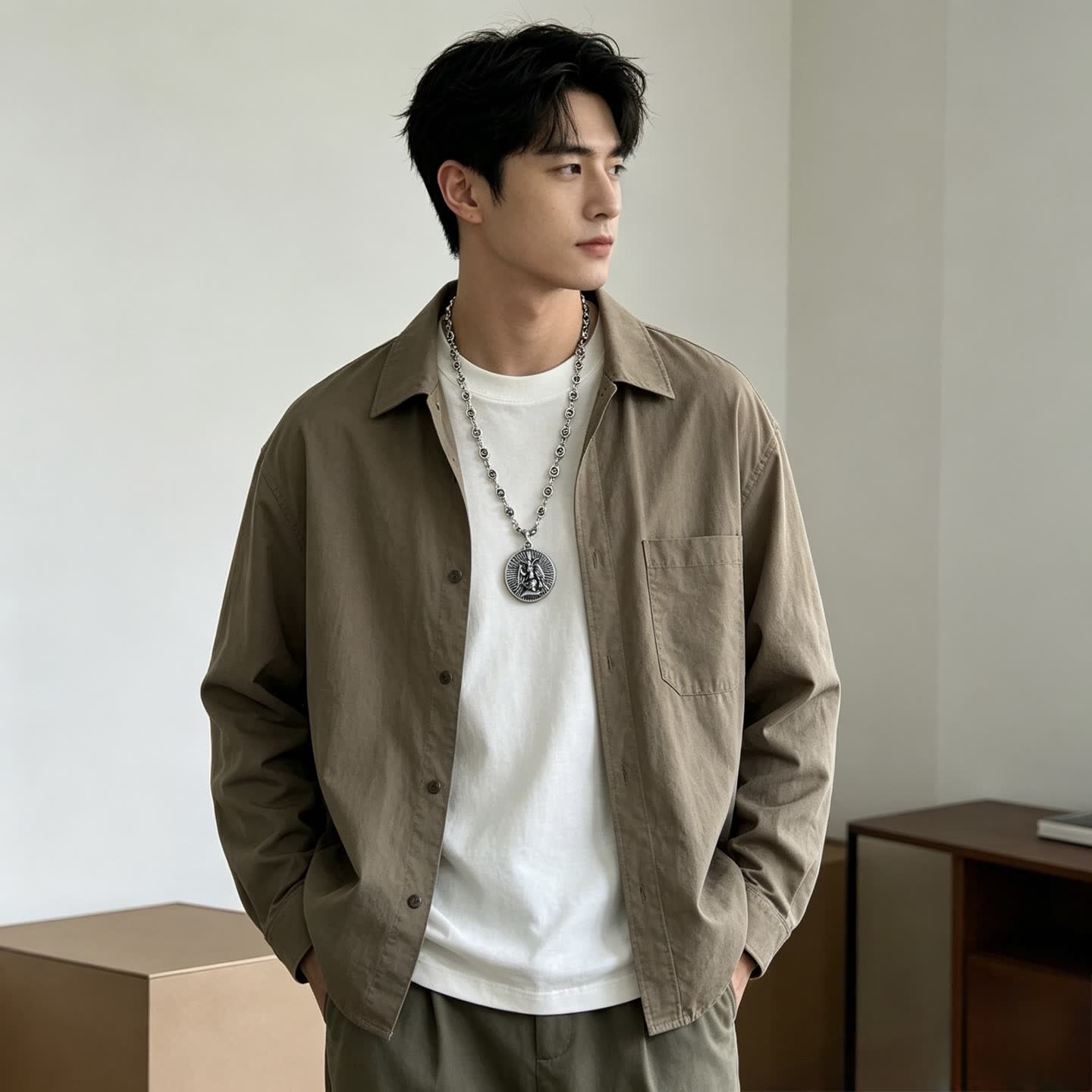 Gucci Silver Medallion Necklace