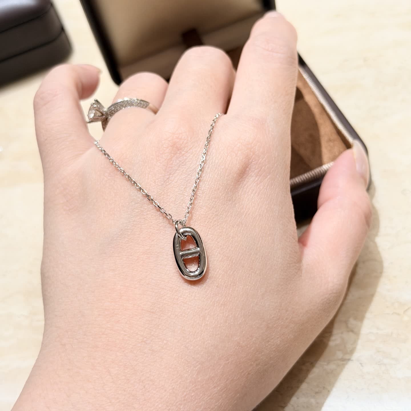 Silver Chain with Interlocking Rings Pendant