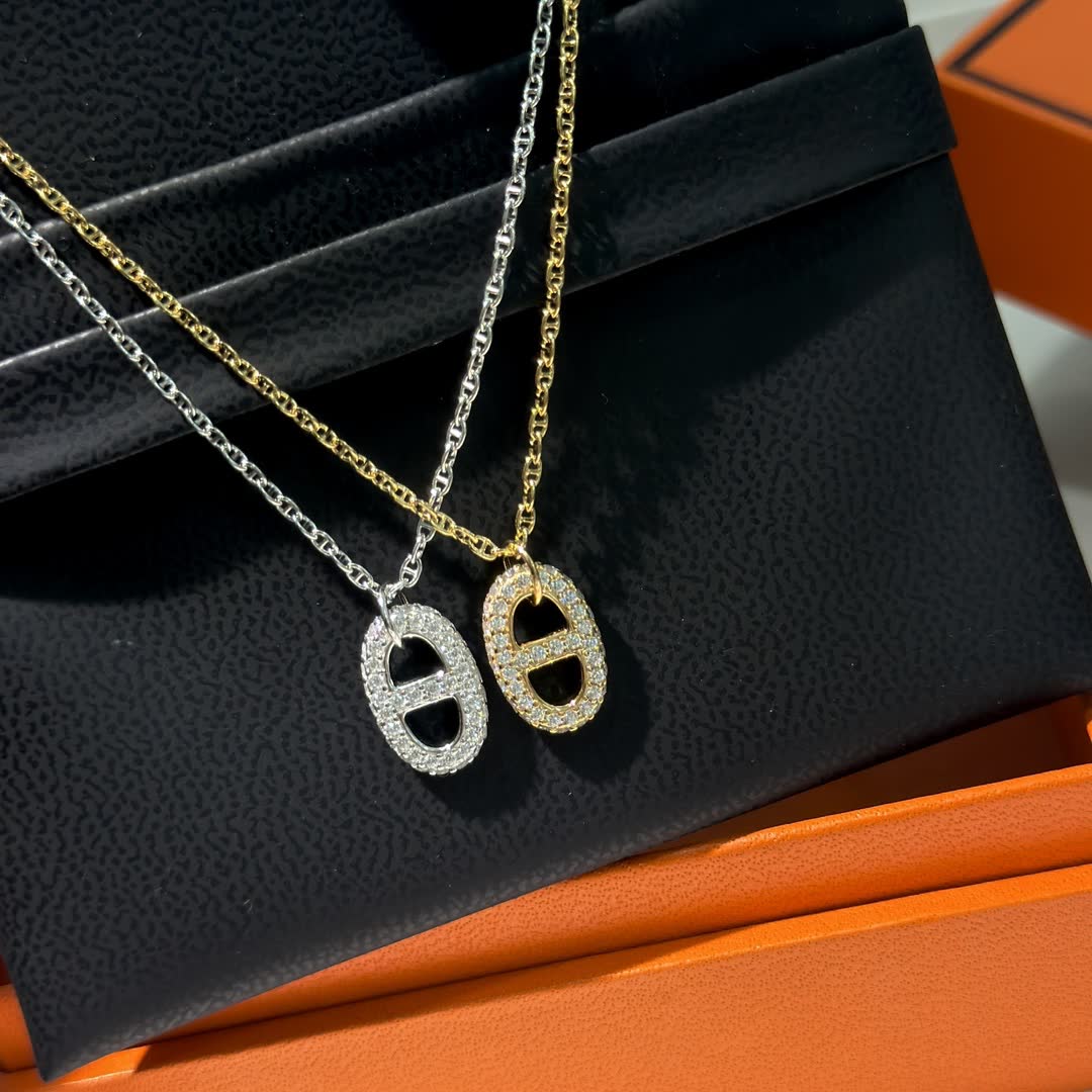 Hermes Hermès Equestrian Shield Diamond-Encrusted Necklace