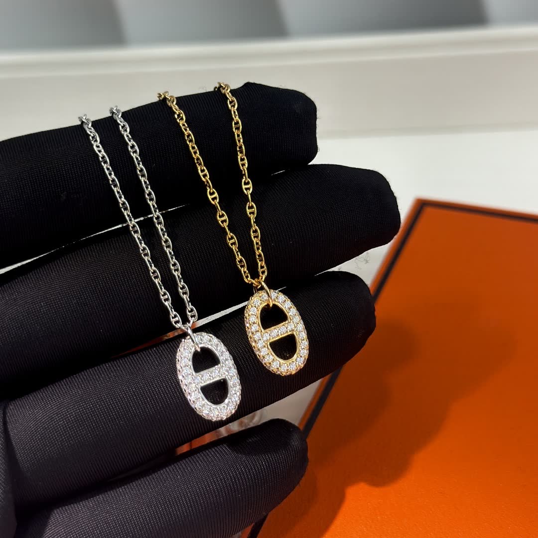 Hermes Hermès Equestrian Shield Diamond-Encrusted Necklace