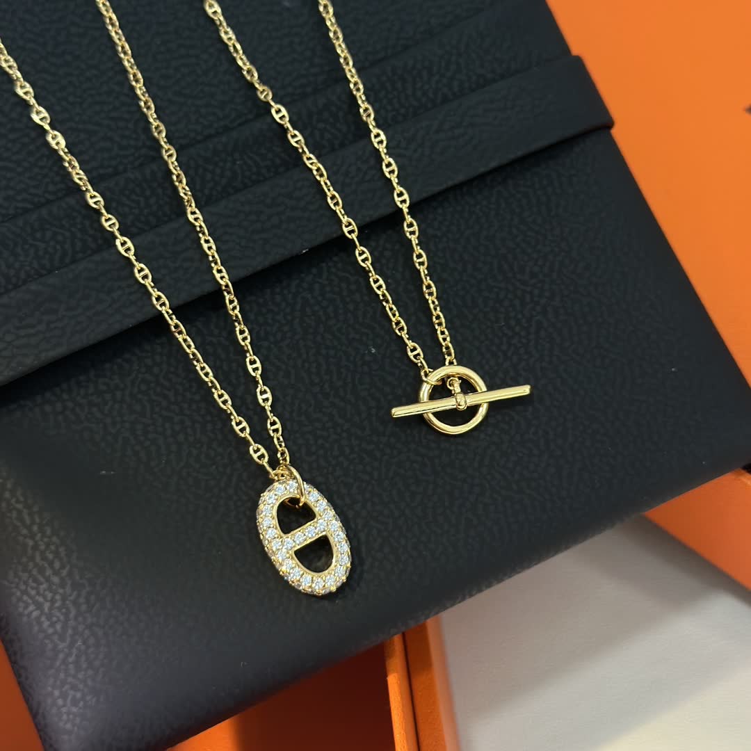 Hermes Hermès Equestrian Shield Diamond-Encrusted Necklace