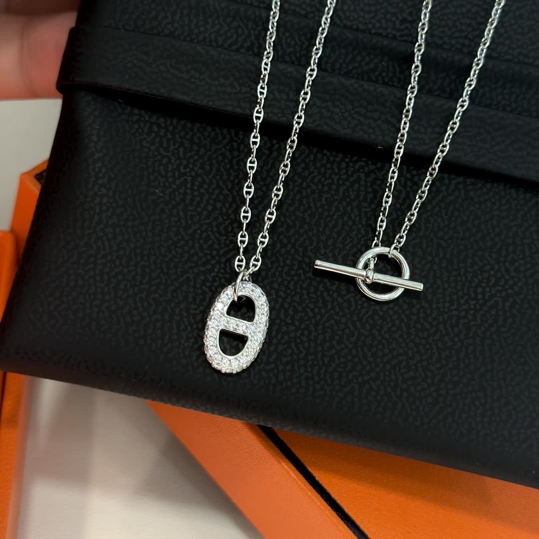 Hermes Hermès Equestrian Shield Diamond-Encrusted Necklace