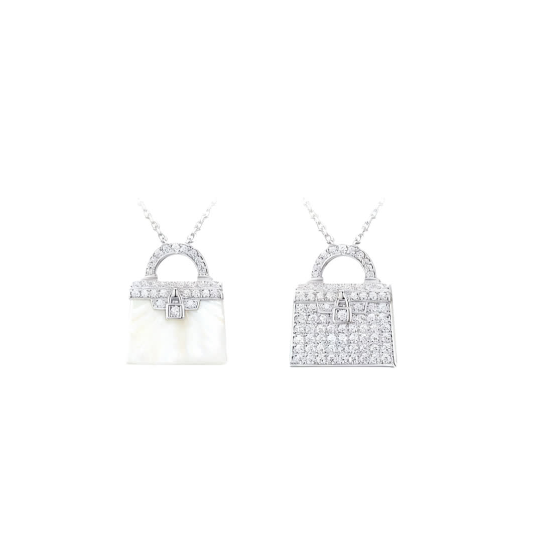 Hermes Hermès Silver Diamond Lock Bag Pendant Necklace