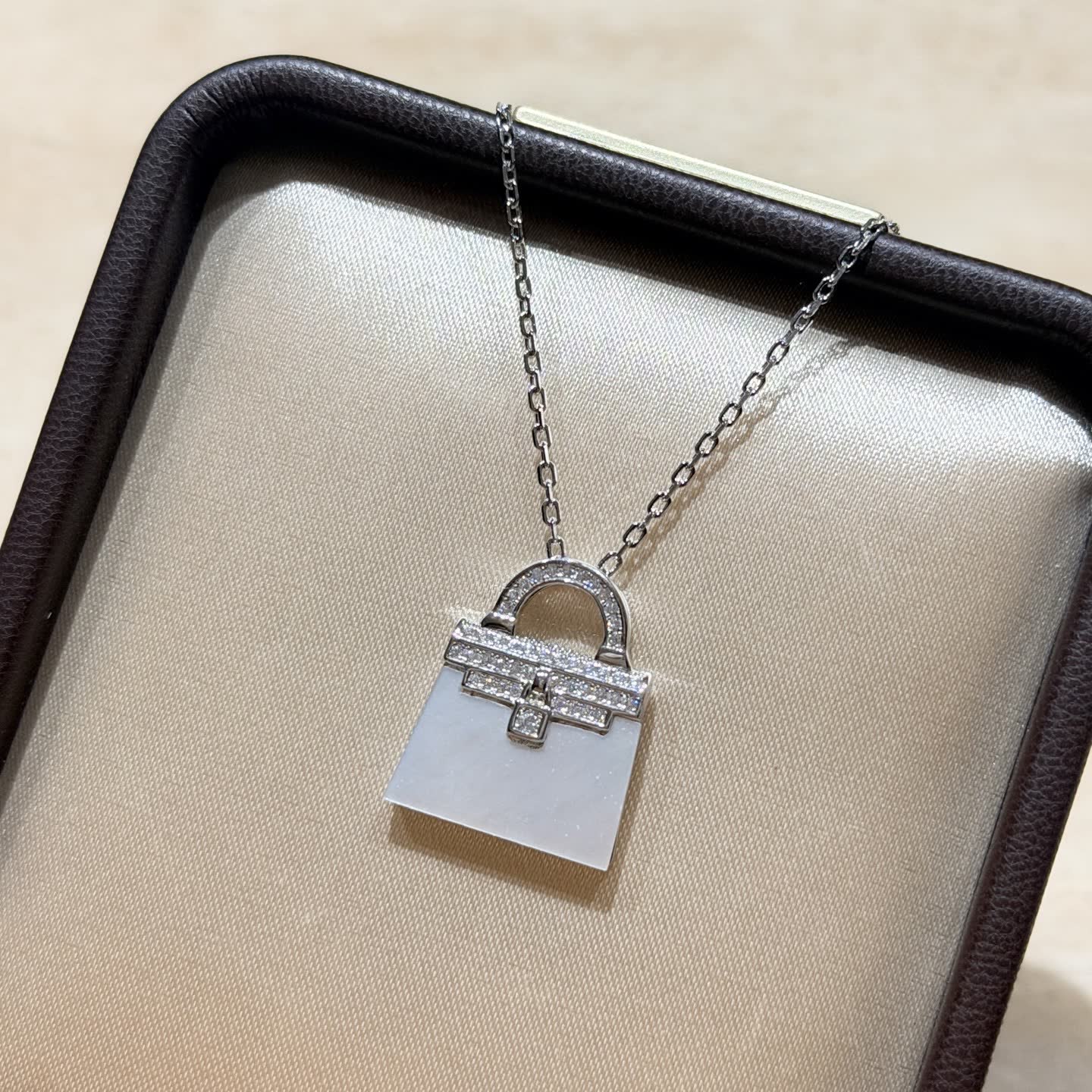 Hermes Hermès Silver Diamond Lock Bag Pendant Necklace