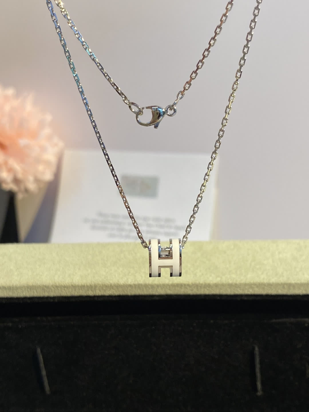 Hermes Hermès H Logo Diamond Pendant Necklace