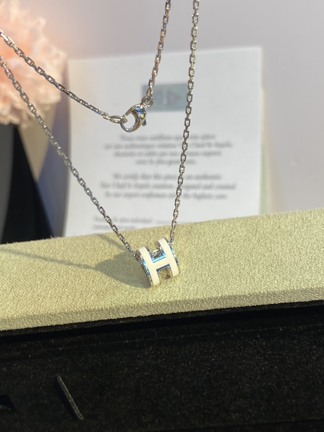 Hermes Hermès H Logo Diamond Pendant Necklace