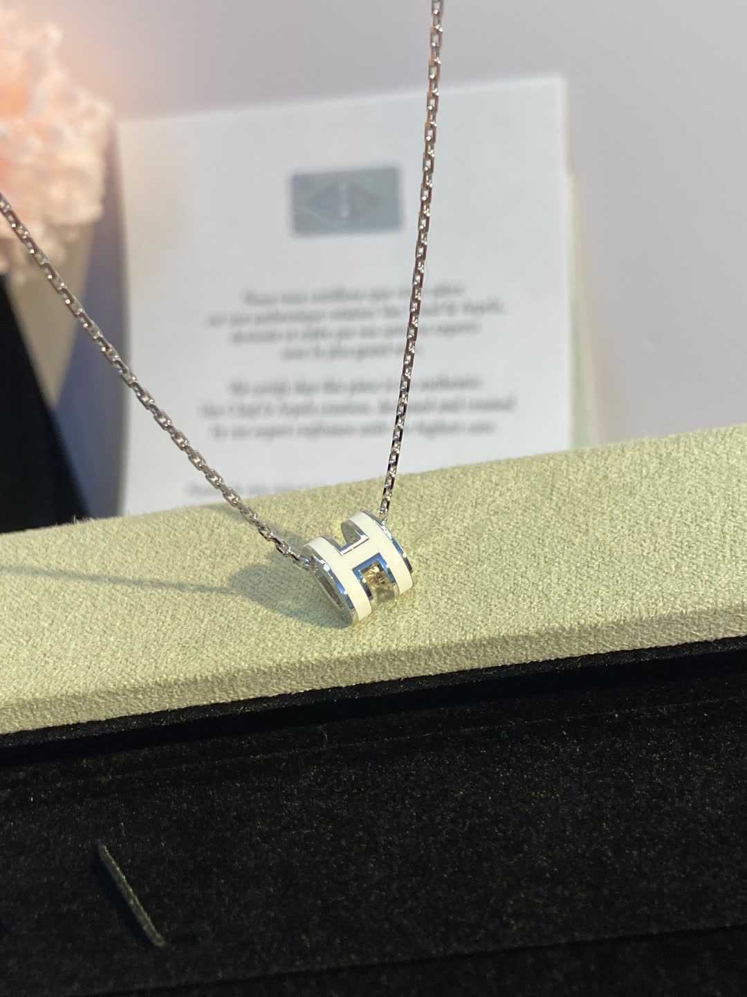 Hermes Hermès H Logo Diamond Pendant Necklace