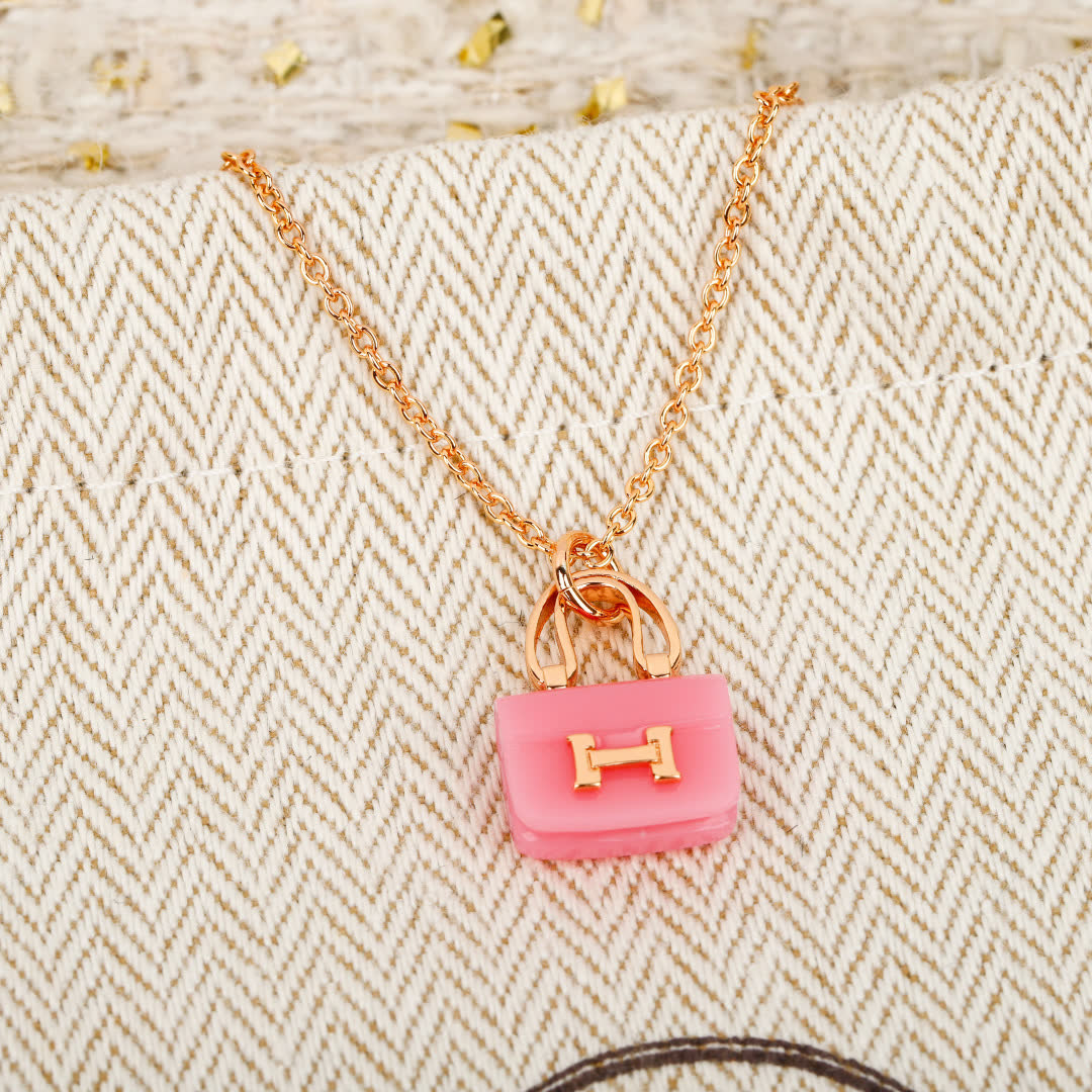 Hermes Hermès Paris Gold & Pink Enamel Necklace