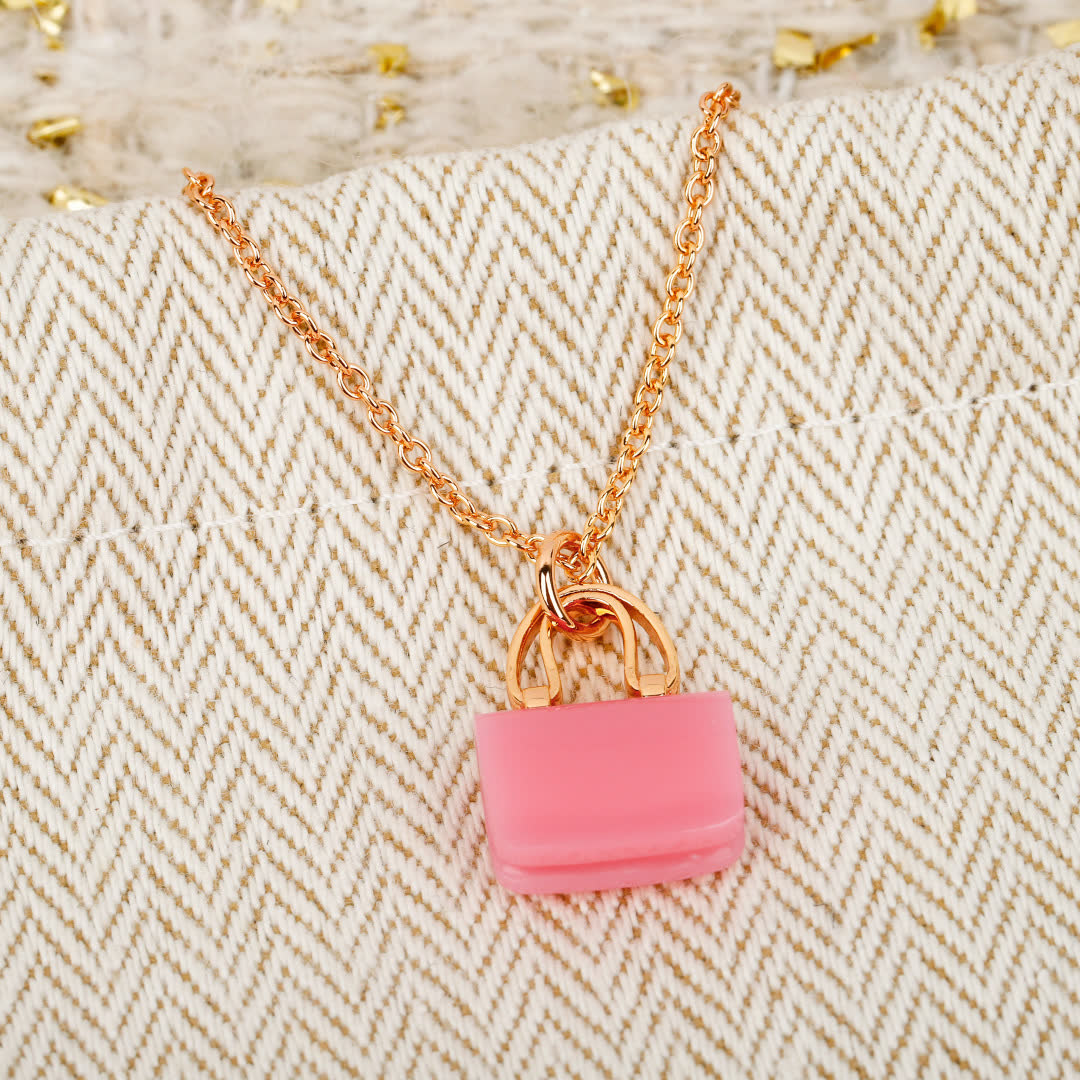 Hermes Hermès Paris Gold & Pink Enamel Necklace