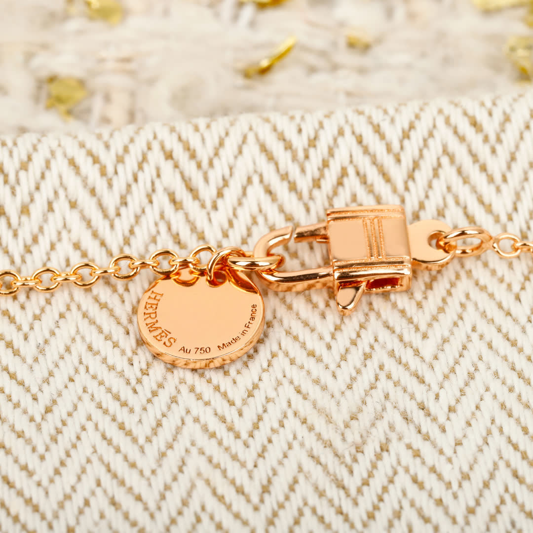 Hermes Hermès Paris Gold & Pink Enamel Necklace