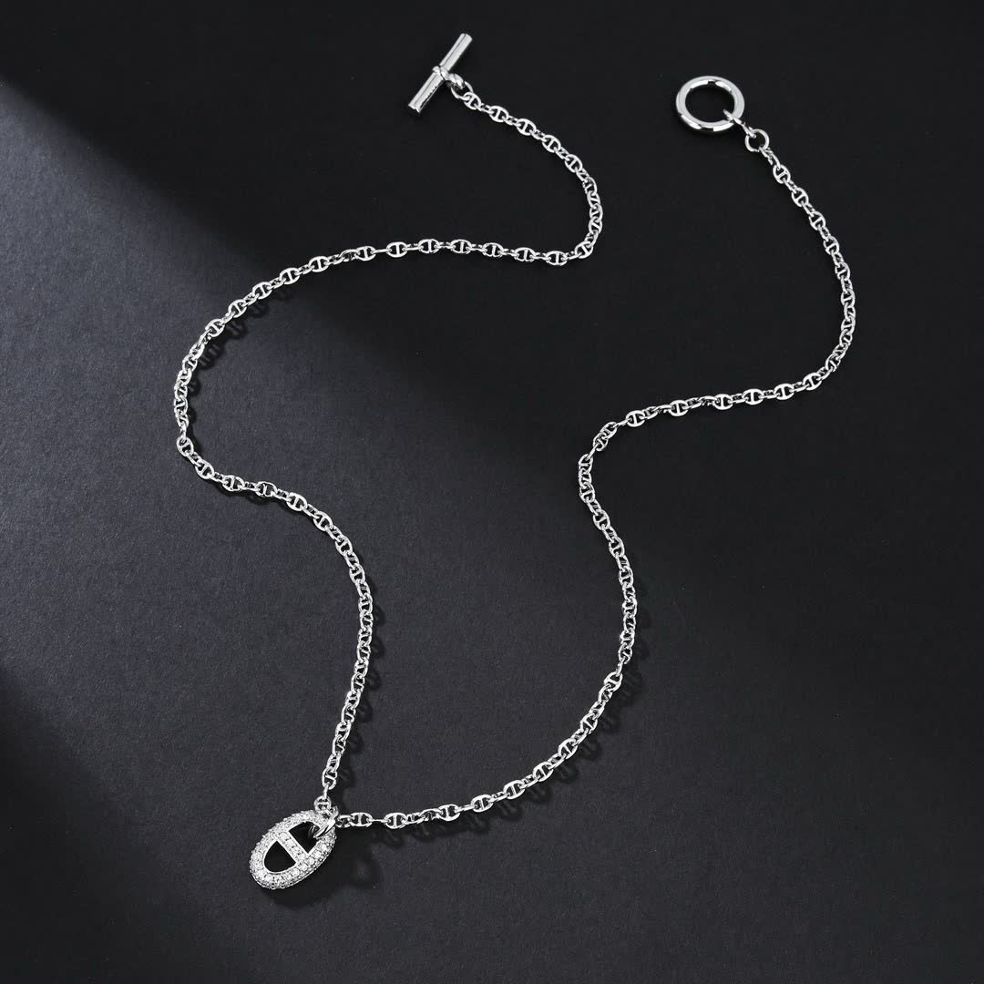 Hermes Hermès Equestrian Shield Diamond Necklace