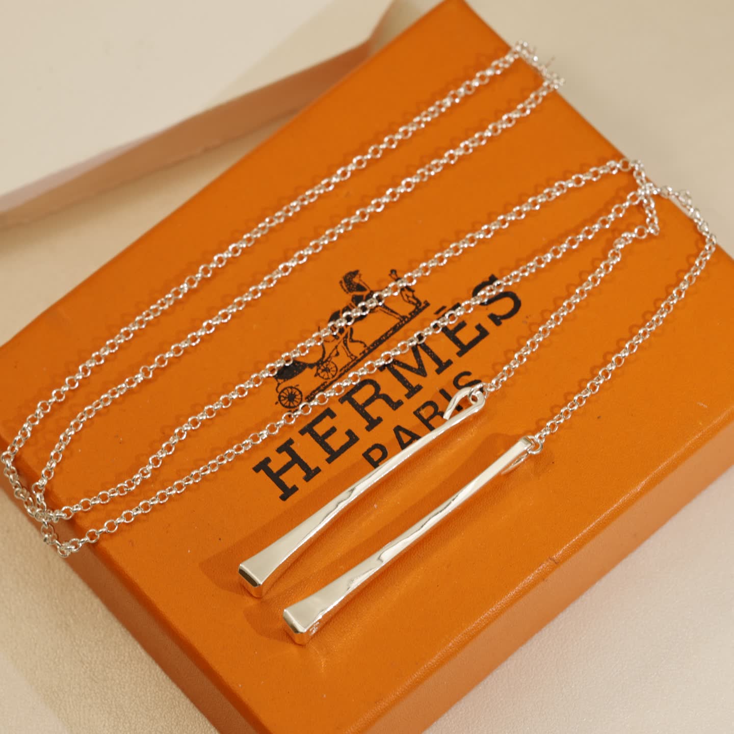 Hermes Hermès Paris Silver Bar Necklace