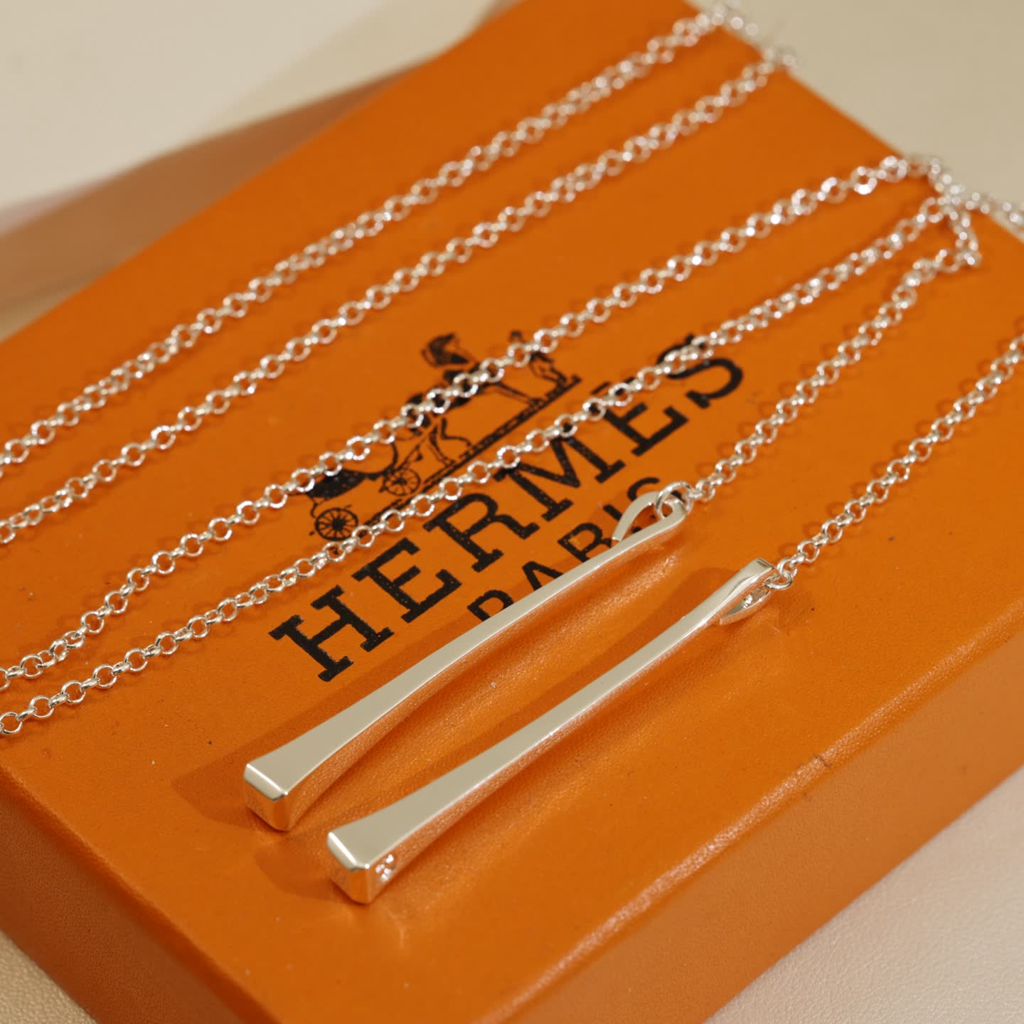 Hermes Hermès Paris Silver Bar Necklace