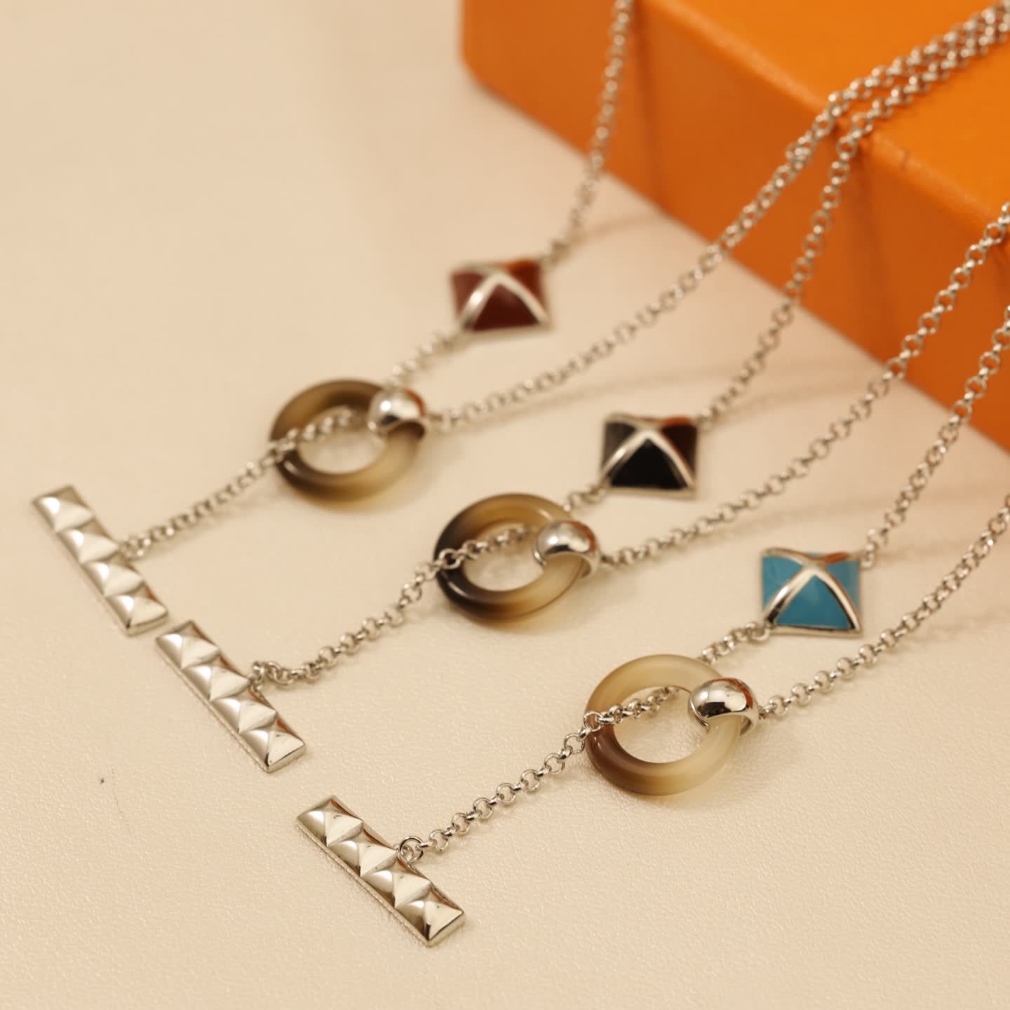 Hermes Hermès Silver and Enamel Multi-Strand Necklace