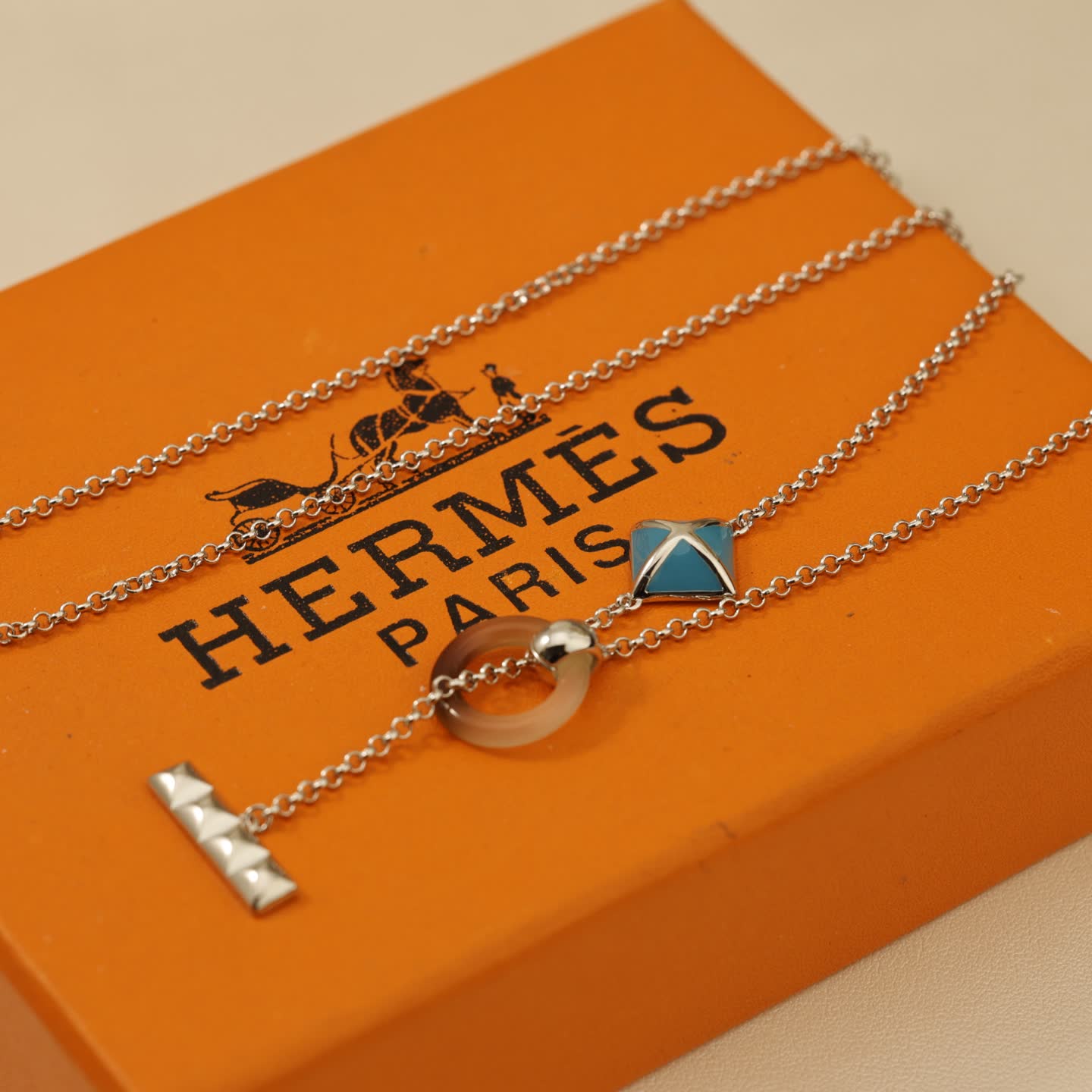 Hermes Hermès Silver and Enamel Multi-Strand Necklace