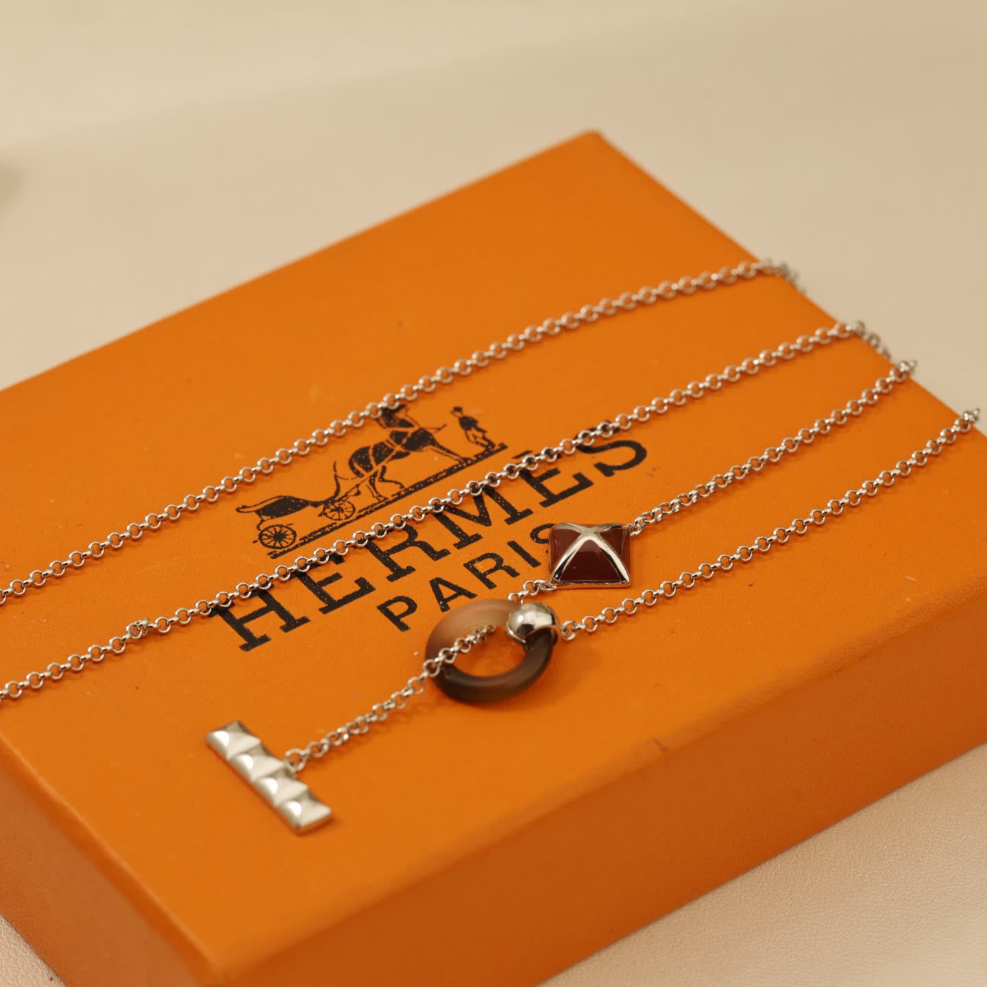 Hermes Hermès Silver and Enamel Multi-Strand Necklace