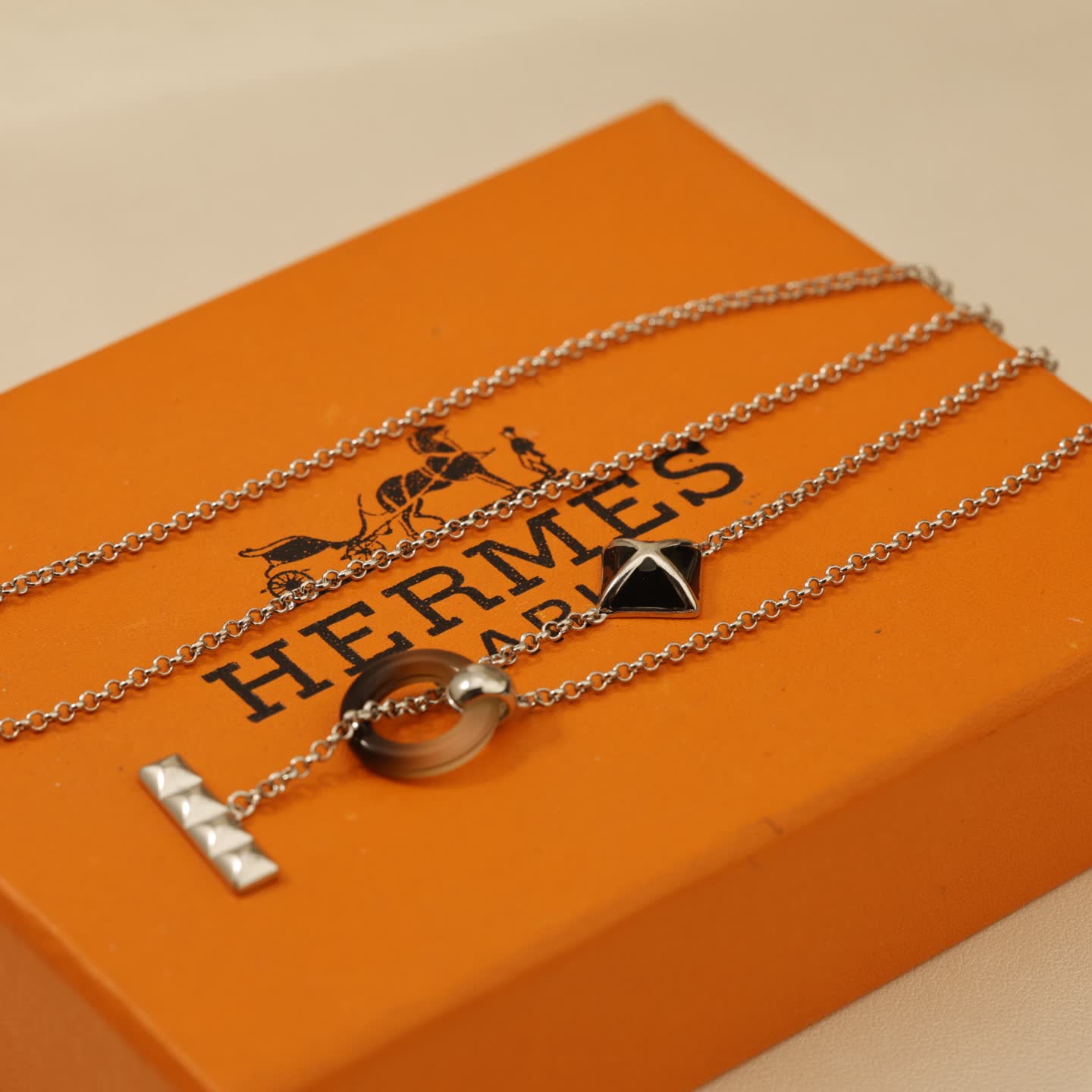 Hermes Hermès Silver and Enamel Multi-Strand Necklace