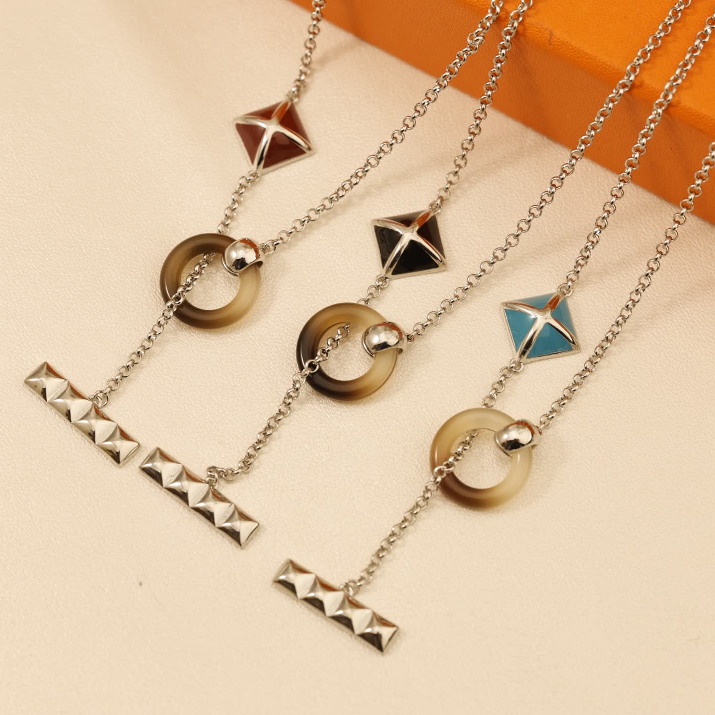 Hermes Hermès Silver and Enamel Multi-Strand Necklace