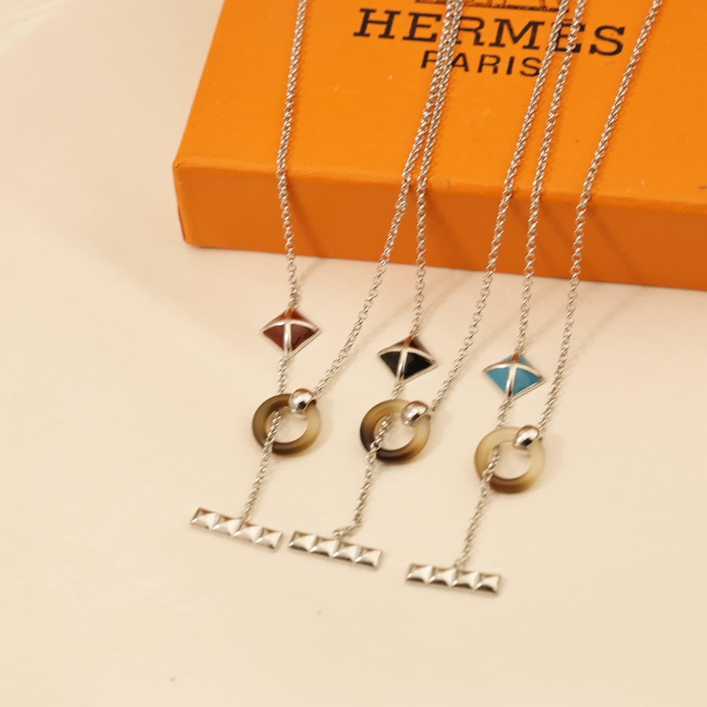 Hermes Hermès Silver and Enamel Multi-Strand Necklace