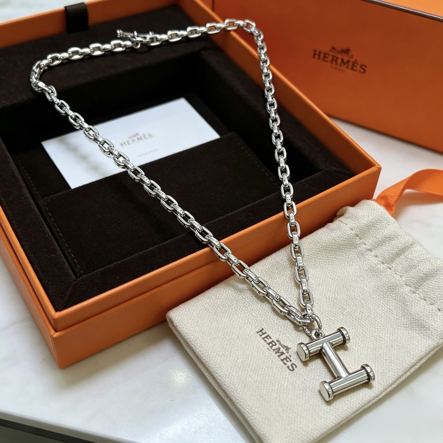 Hermes Hermès Silver T-Pendant Necklace