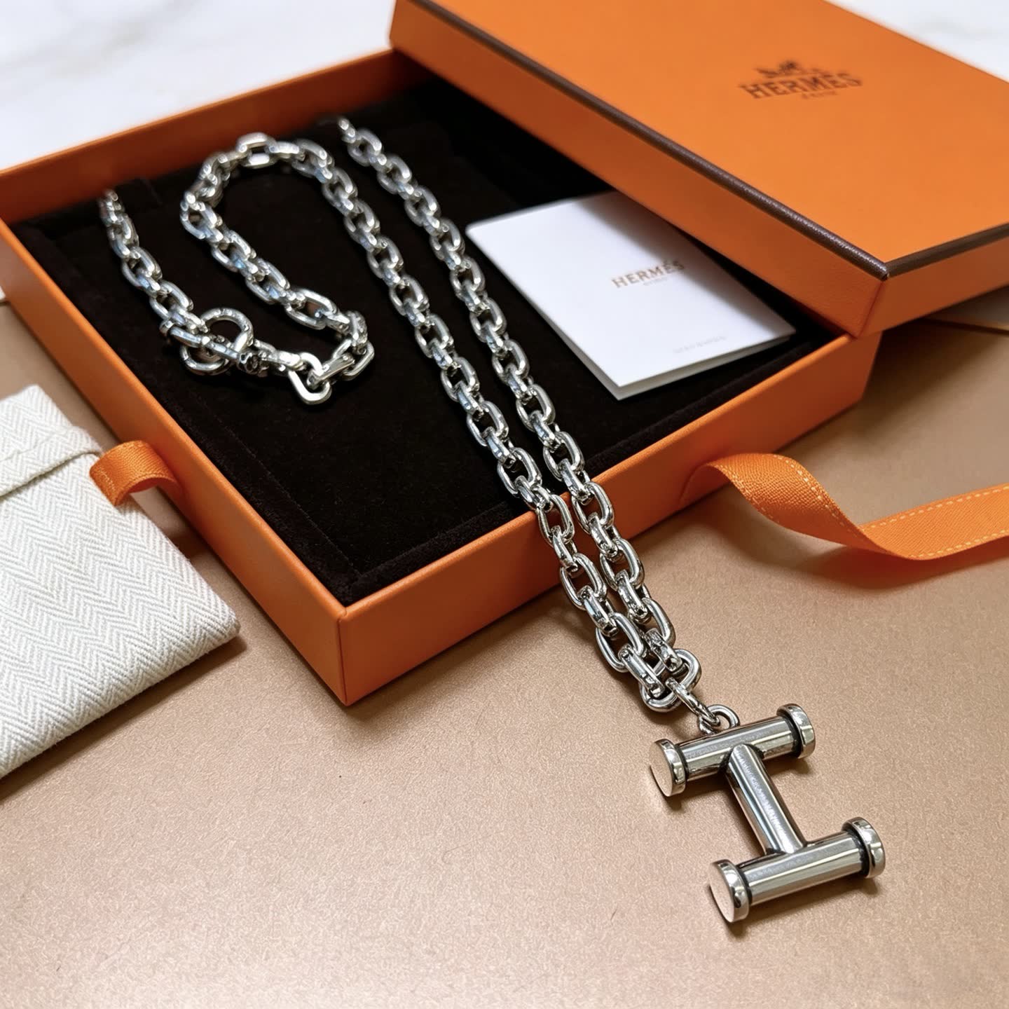 Hermes Hermès Silver T-Pendant Necklace
