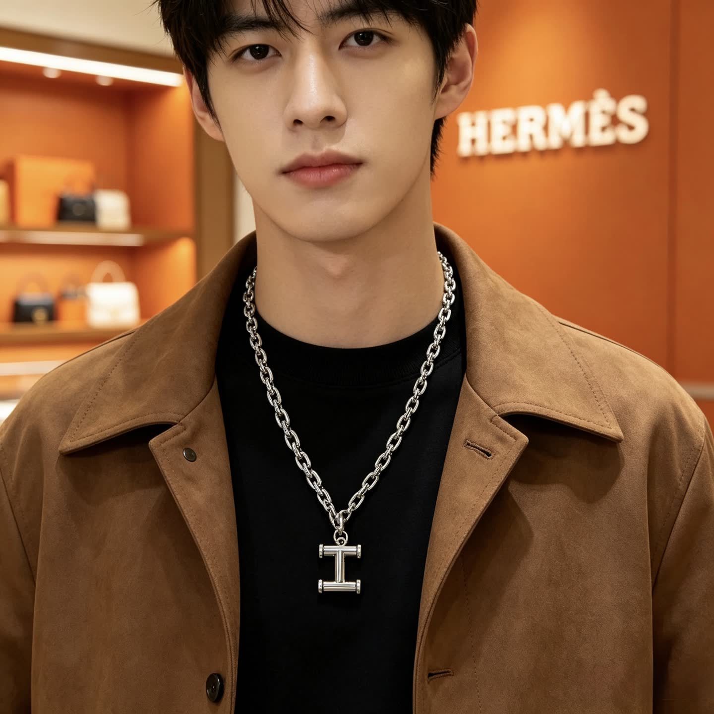 Hermes Hermès Silver T-Pendant Necklace