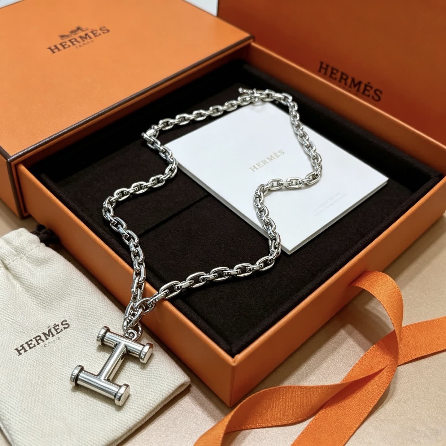 Hermes Hermès Silver T-Pendant Necklace