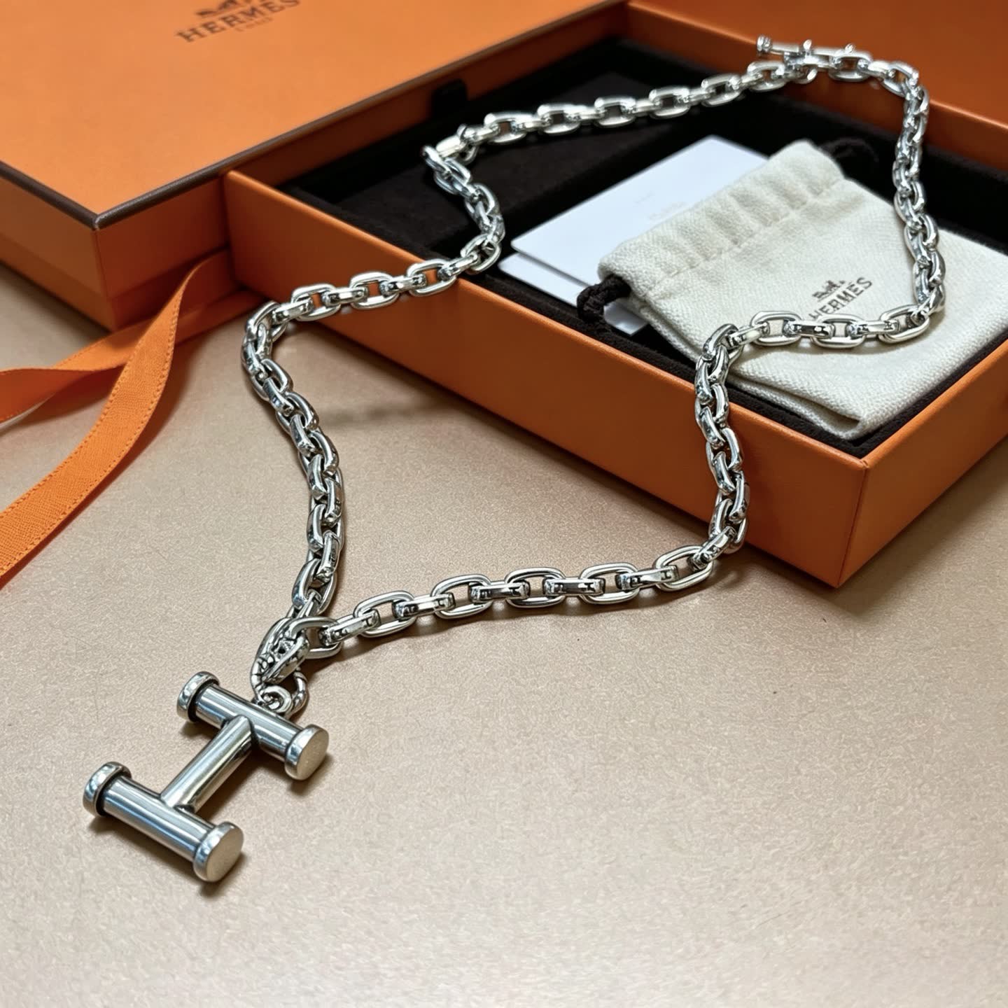 Hermes Hermès Silver T-Pendant Necklace