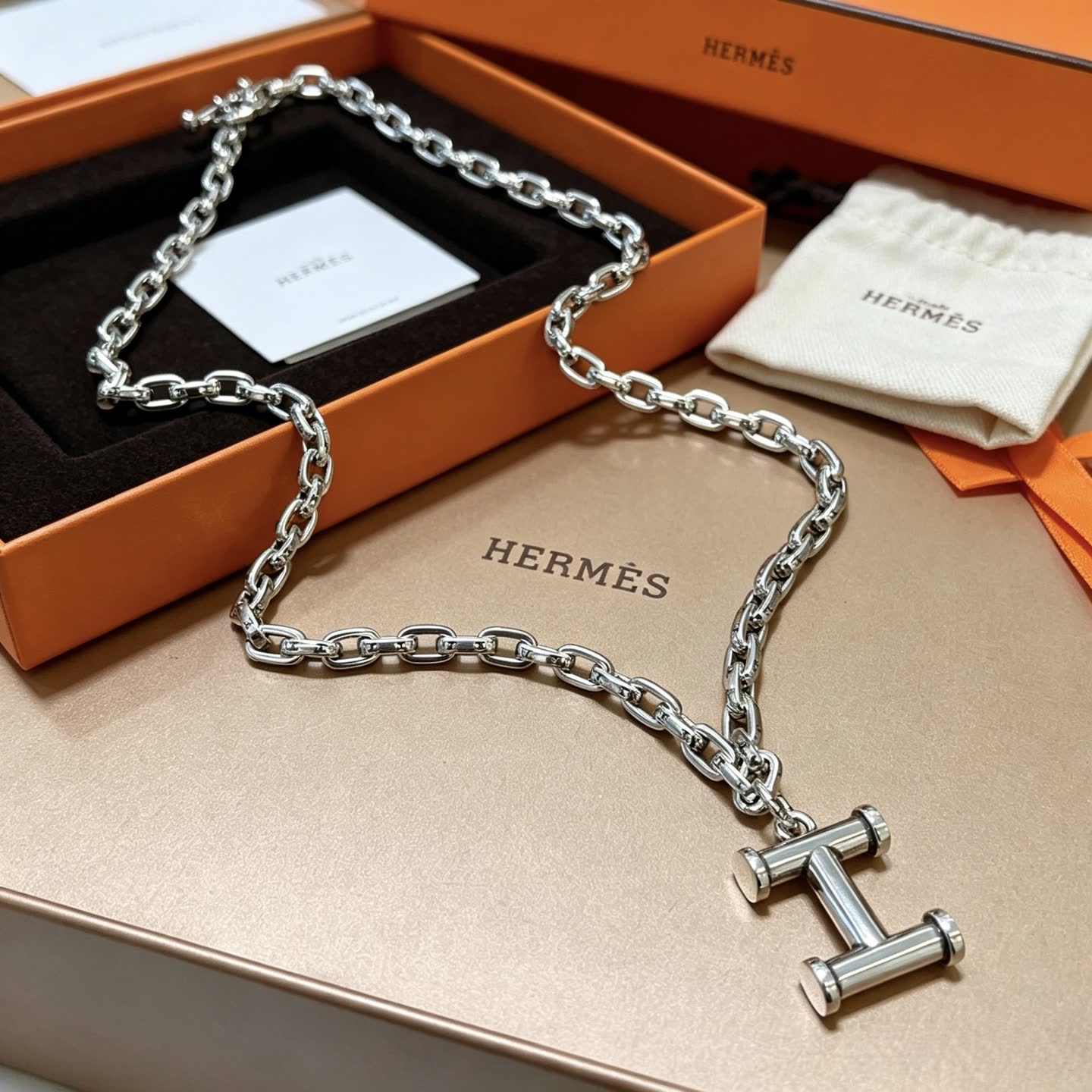 Hermes Hermès Silver T-Pendant Necklace