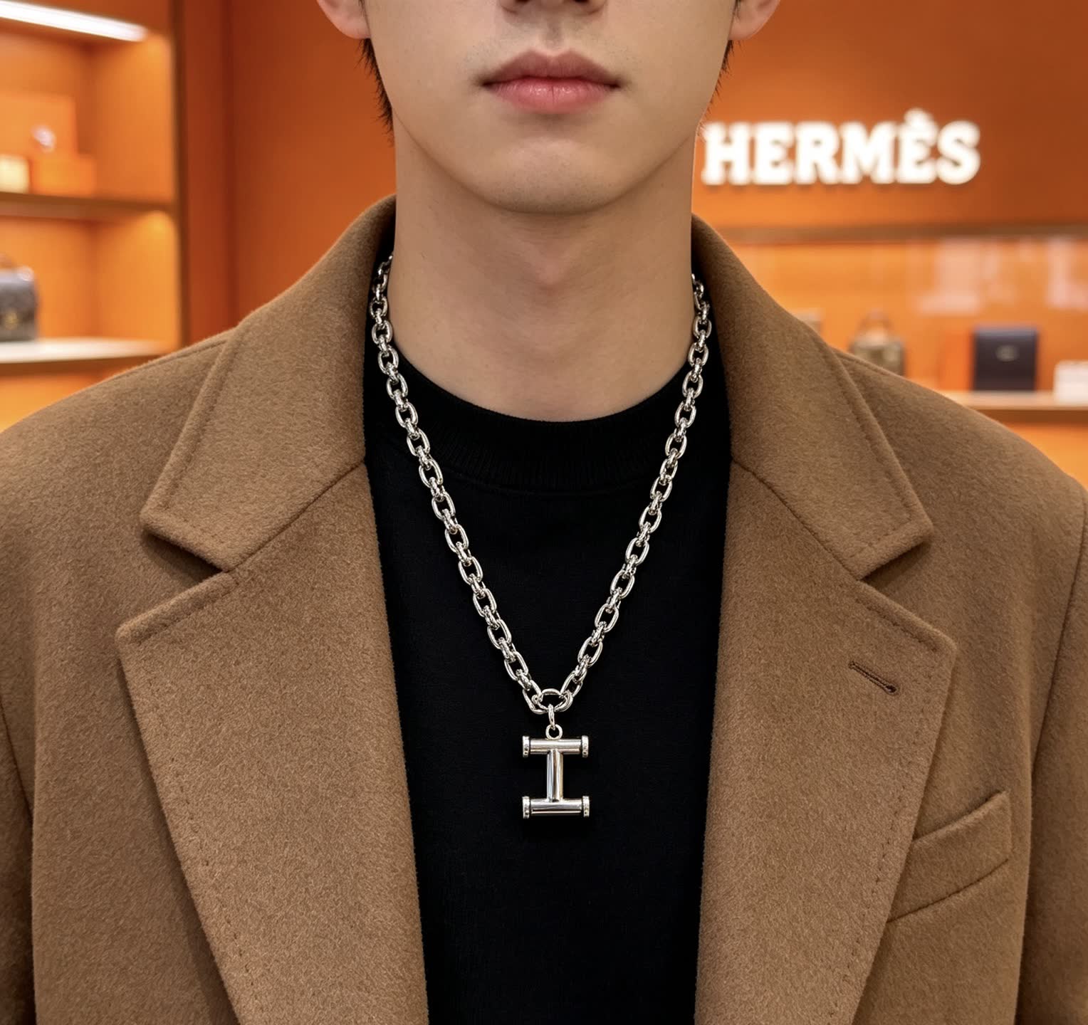 Hermes Hermès Silver T-Pendant Necklace
