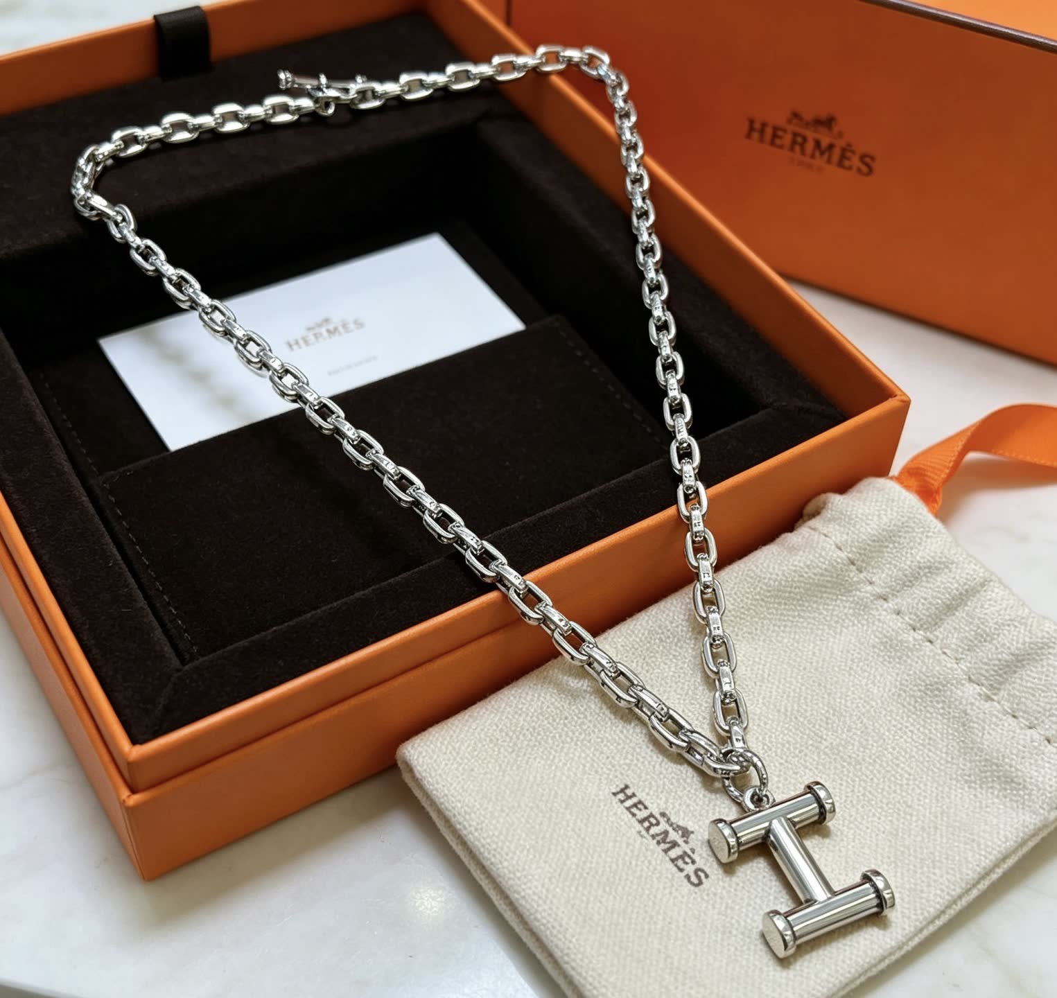 Hermes Hermès Silver T-Pendant Necklace